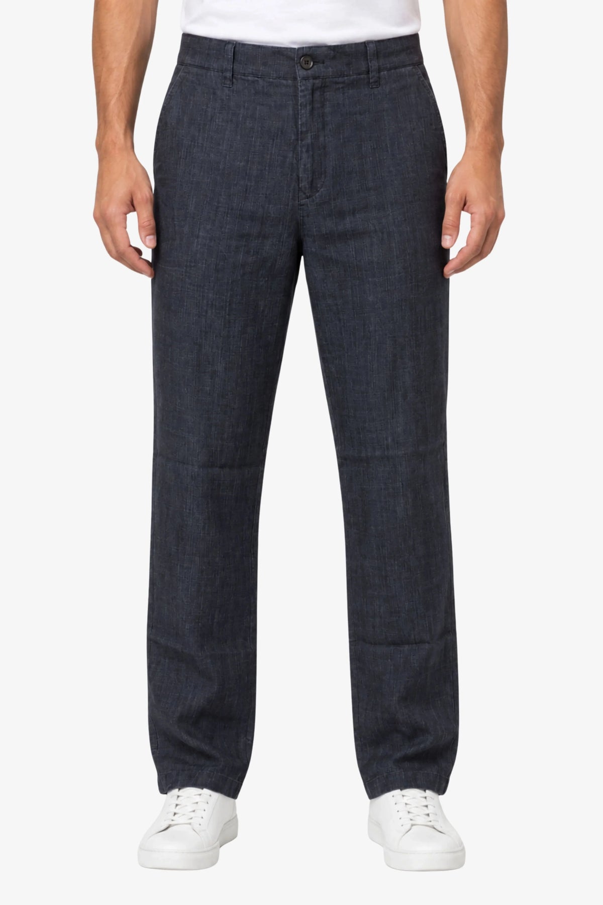 Navy Blue Lyocell Straight-Fit Trousers-Global Republic