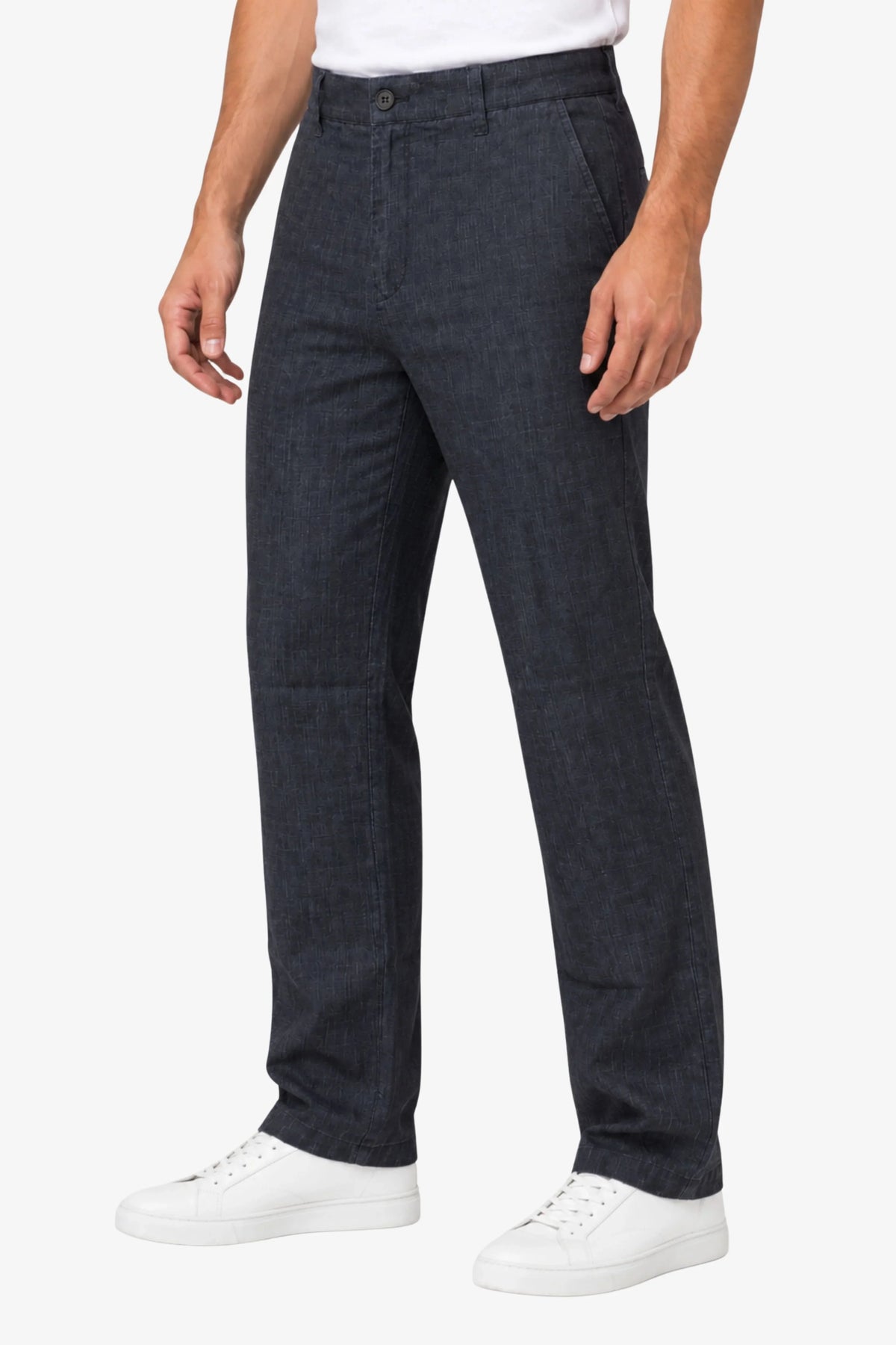 Navy Blue Lyocell Straight-Fit Trousers-Global Republic