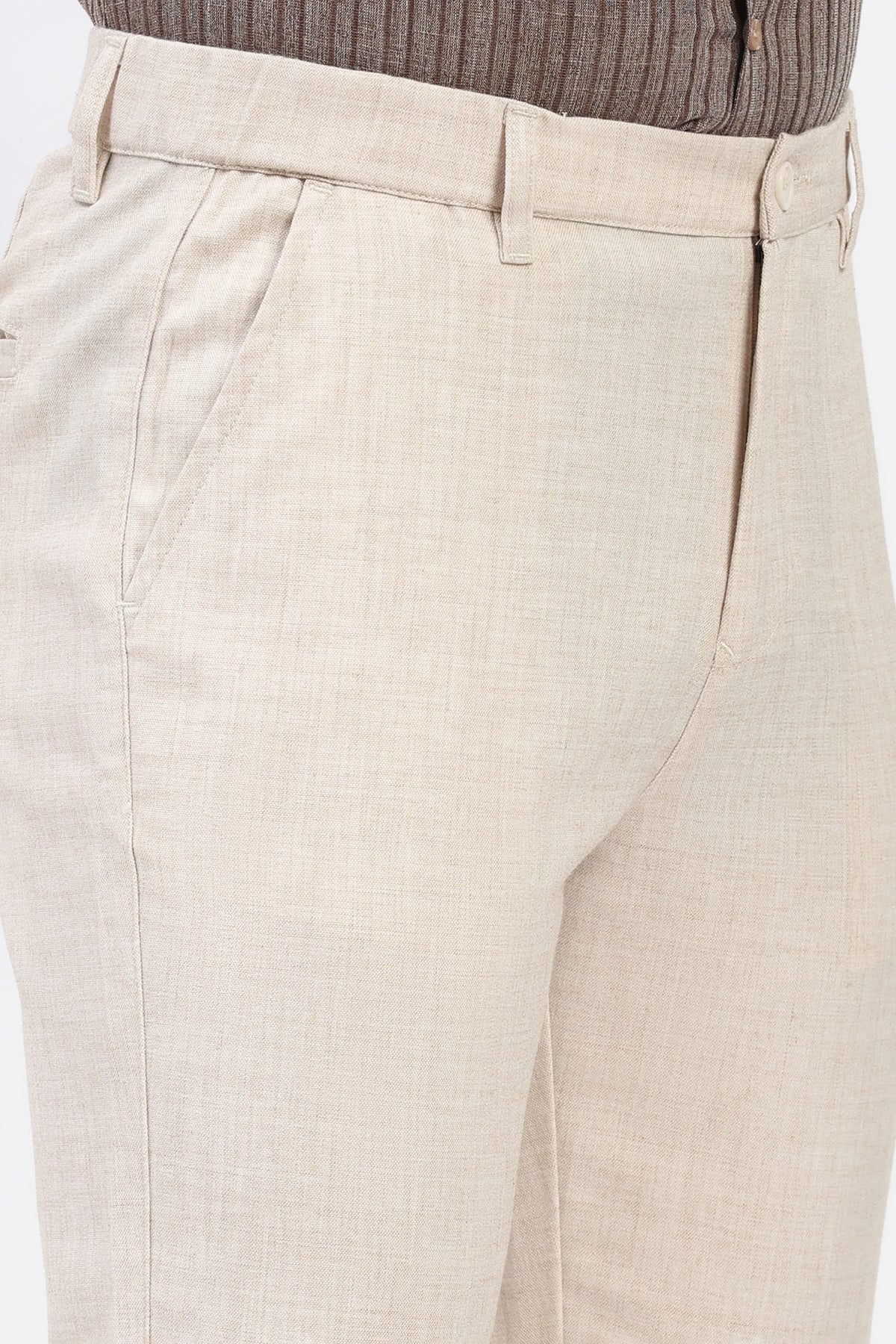 Fawn Solid Melange Straight-Fit Trousers-Global Republic