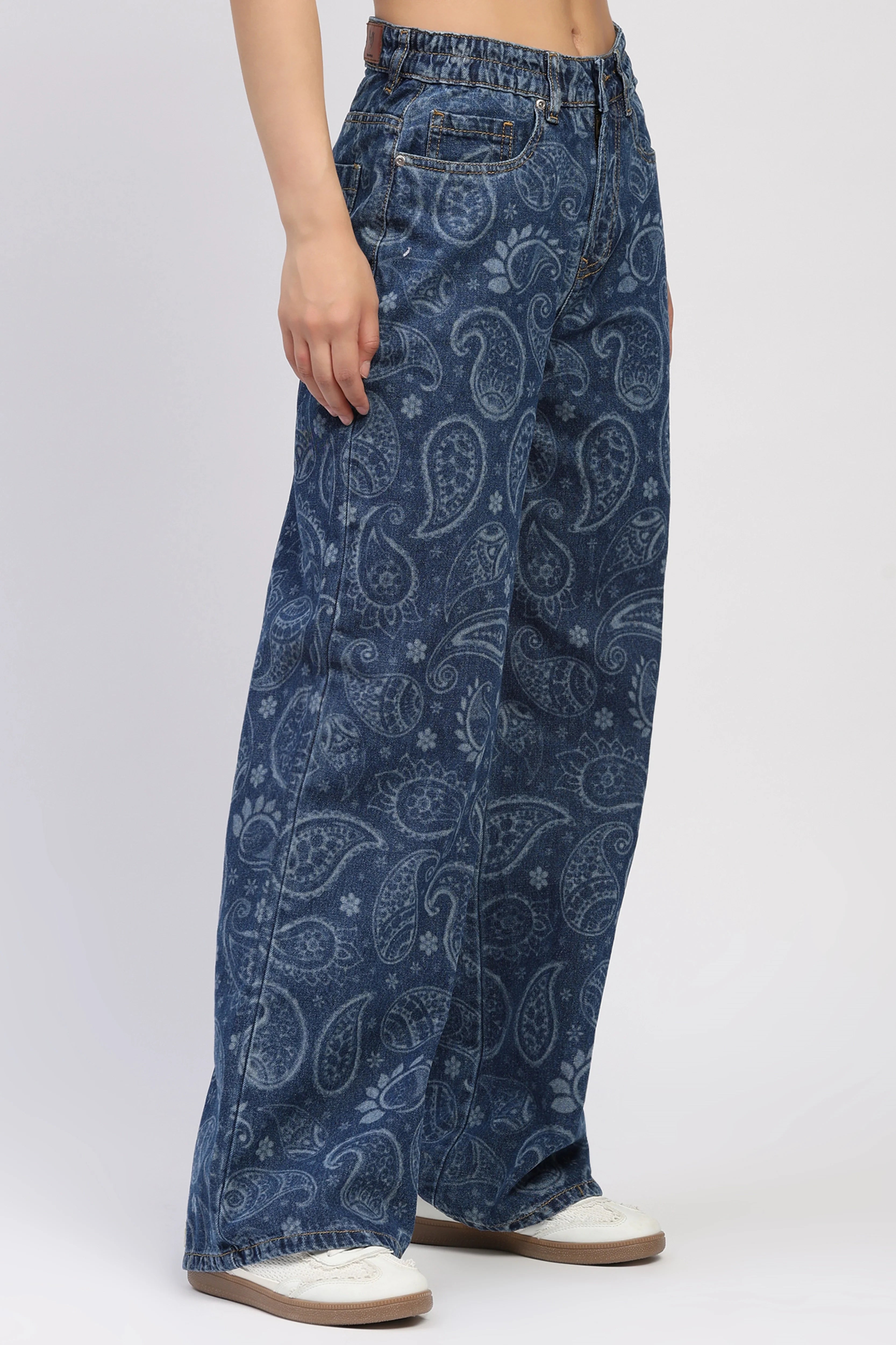 Blue Paisley Floral Print Jeans