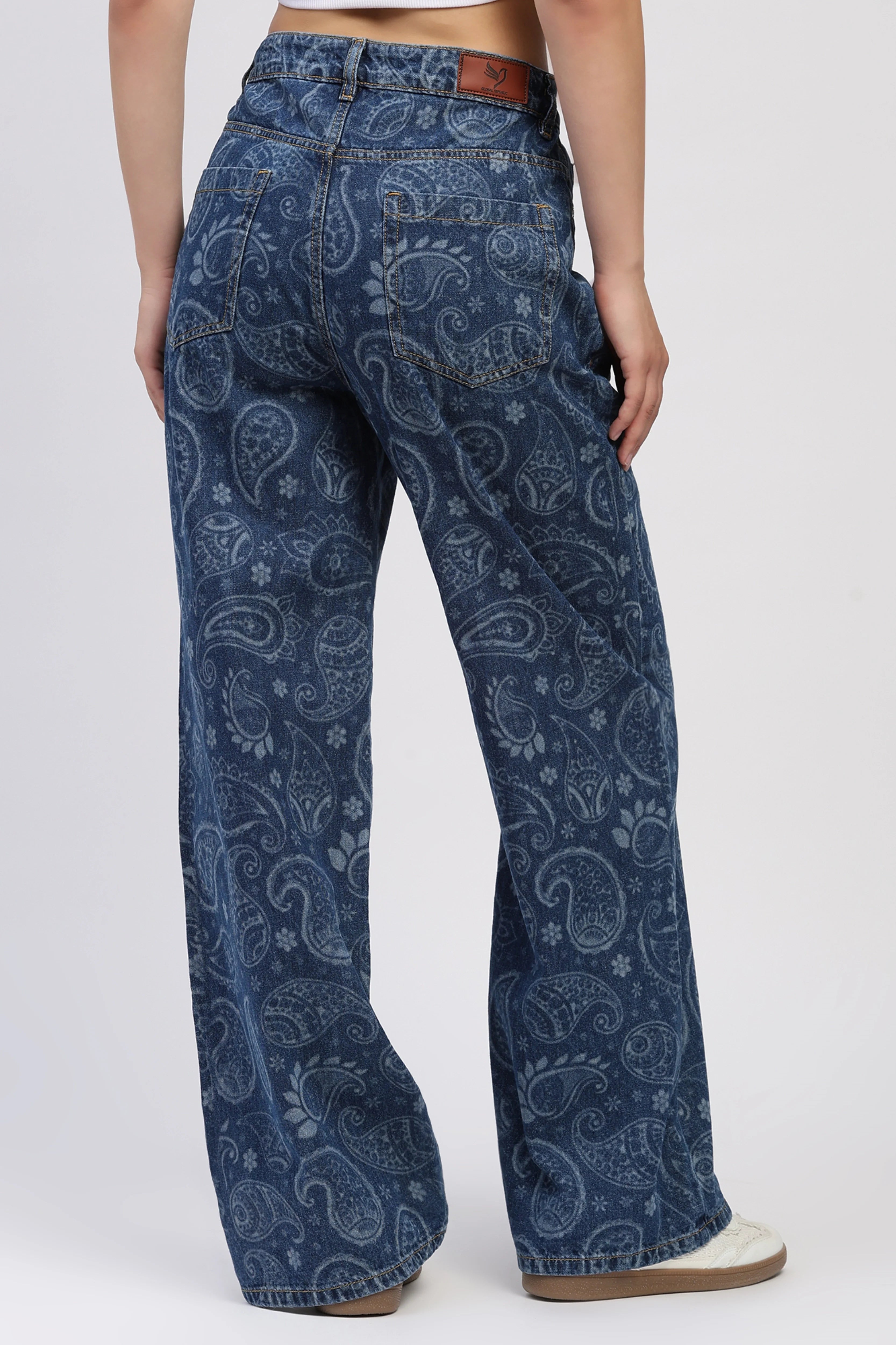 Blue Paisley Floral Print Jeans