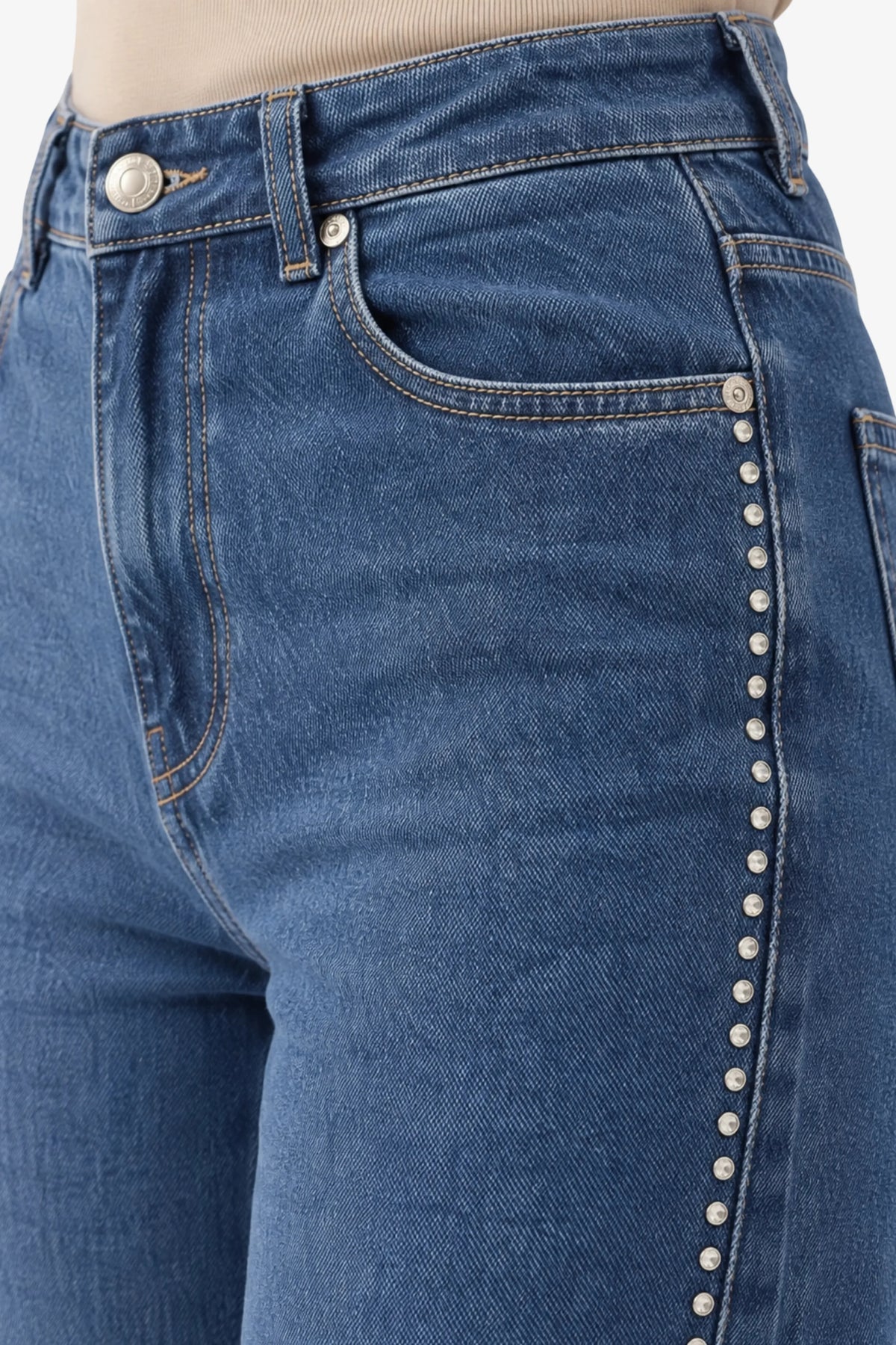 Blue Silver Stud Embellished Jeans-Global Republic