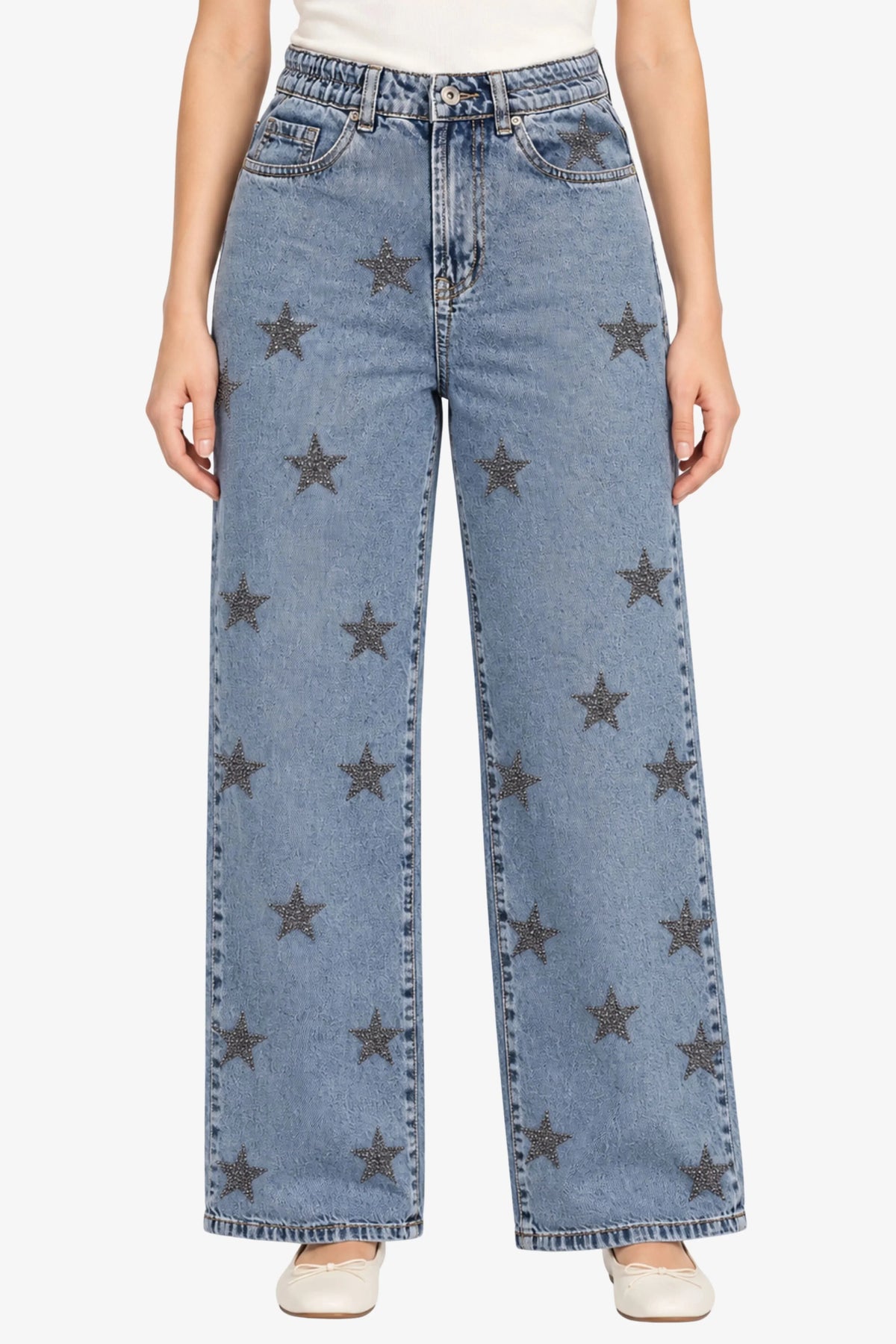 Light Blue Star Studded Jeans-Global Republic