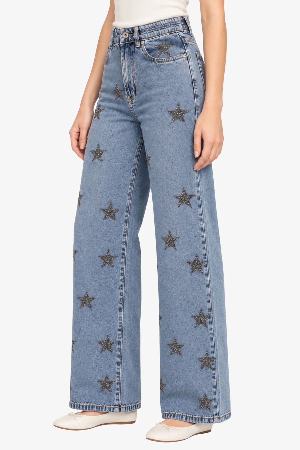 Light Blue Star Studded Jeans-Global Republic