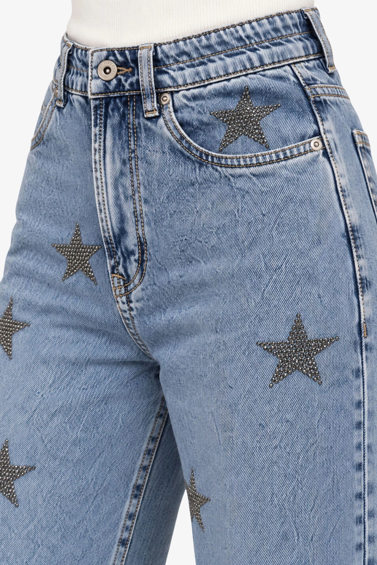 Light Blue Star Studded Jeans-Global Republic