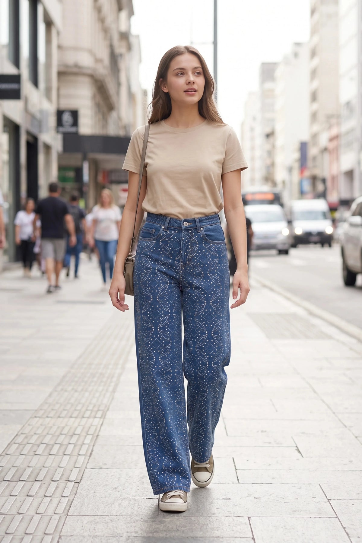 Blue Silver Stud Embellished Party Jeans-Global Republic