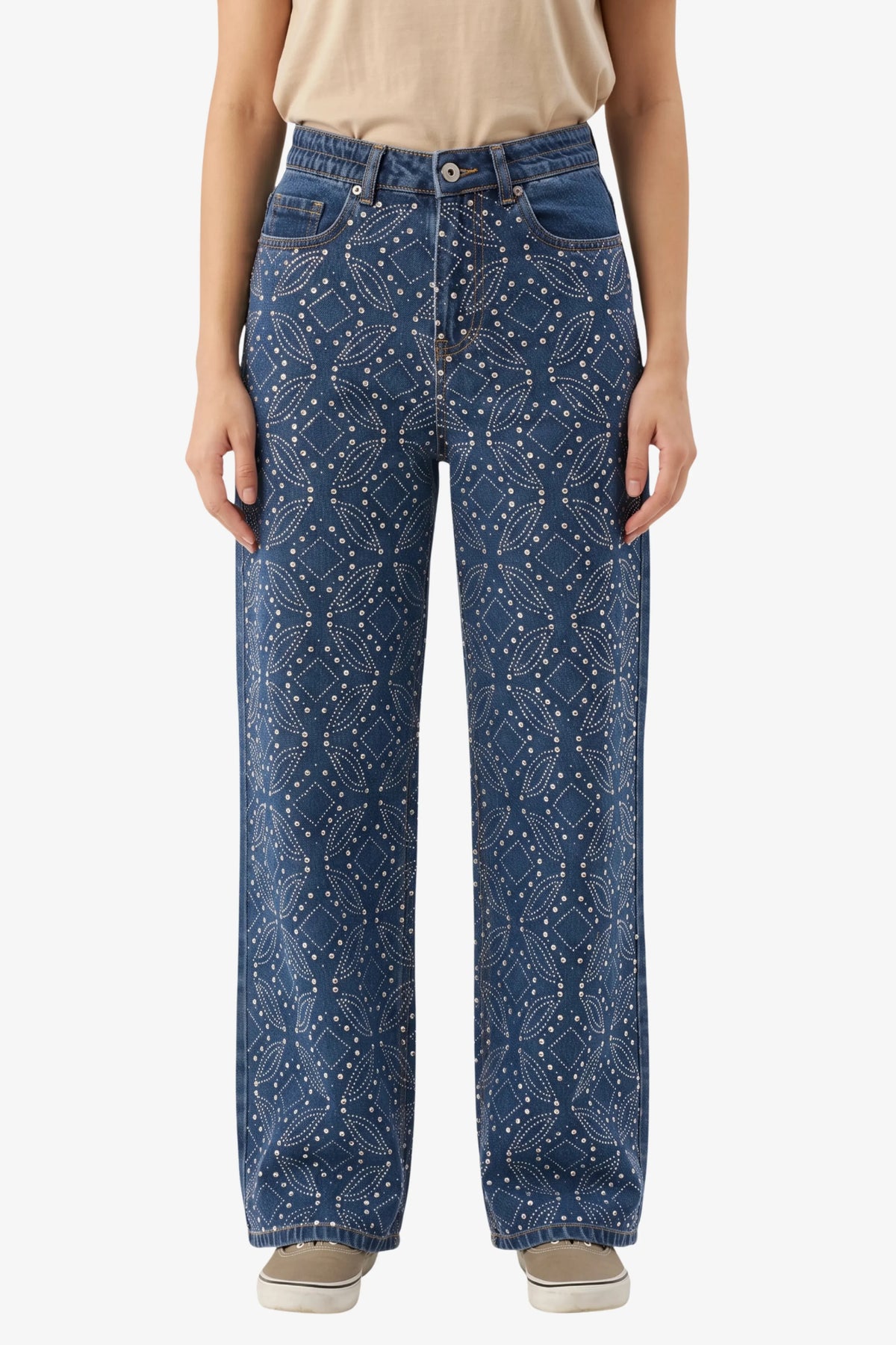 Blue Silver Stud Embellished Party Jeans-Global Republic