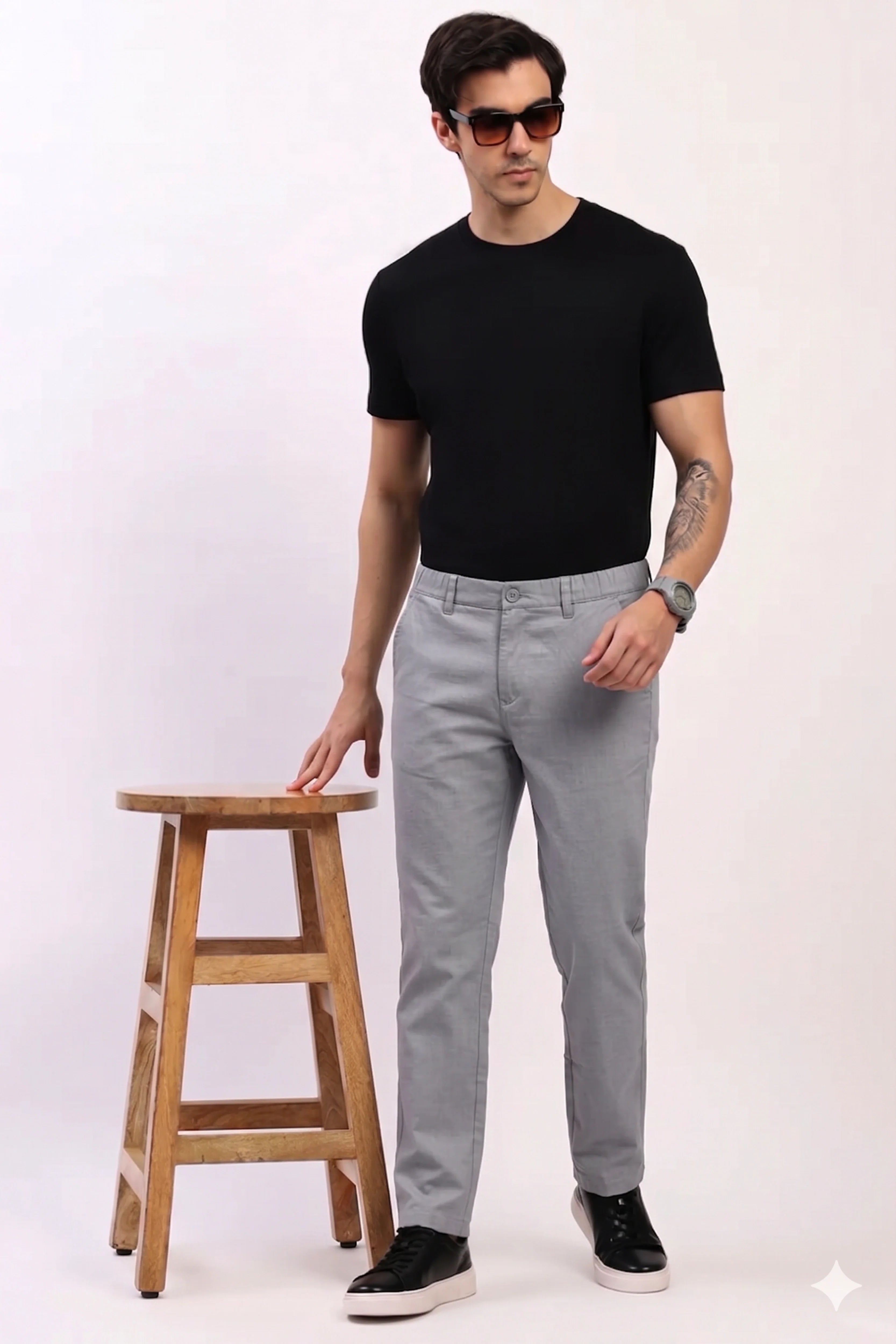 Light Grey Cotton Trousers-Global Republic