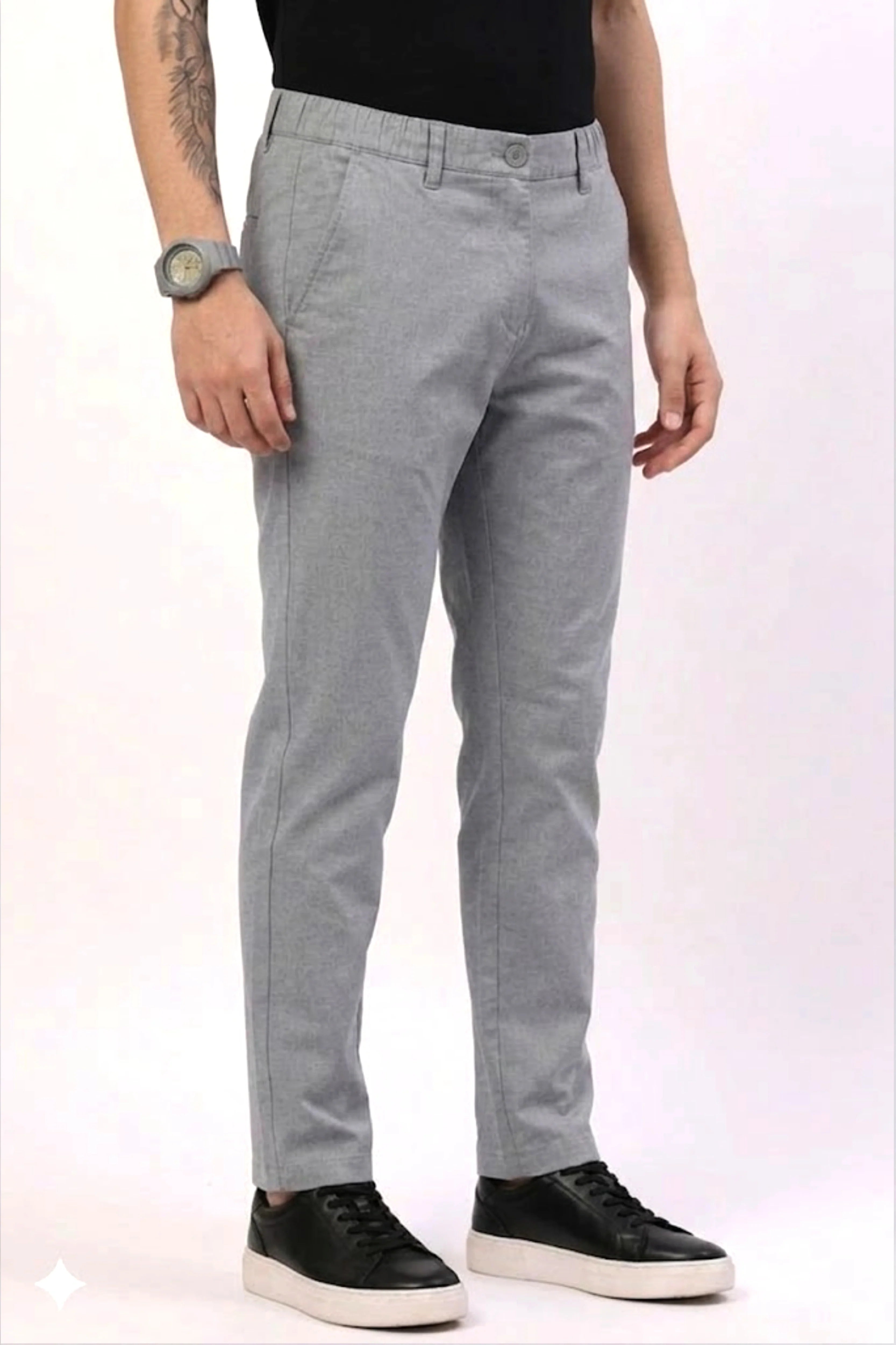 Light Grey Cotton Trousers-Global Republic