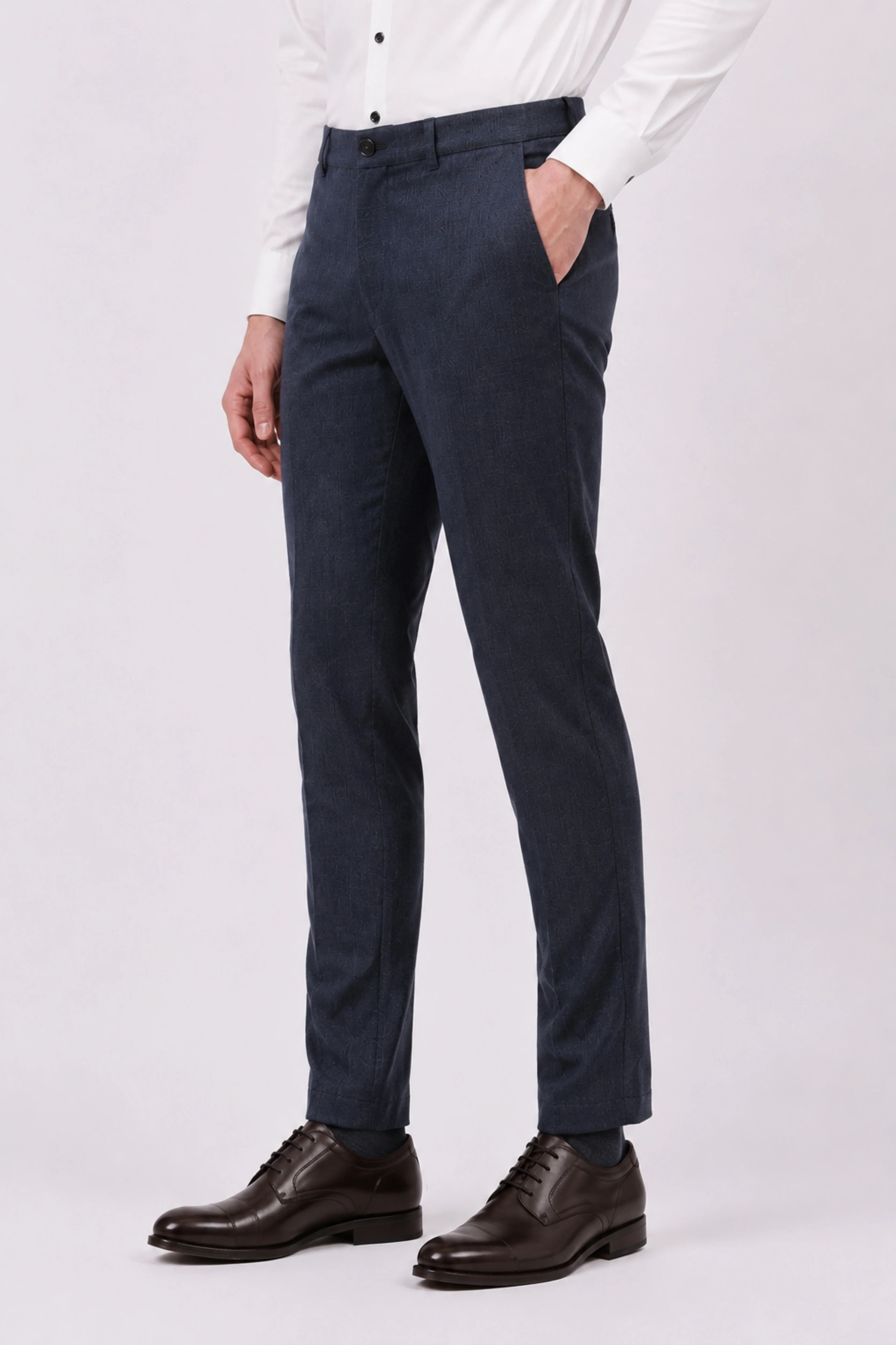 Navy Blue Cotton Trousers-Global Republic