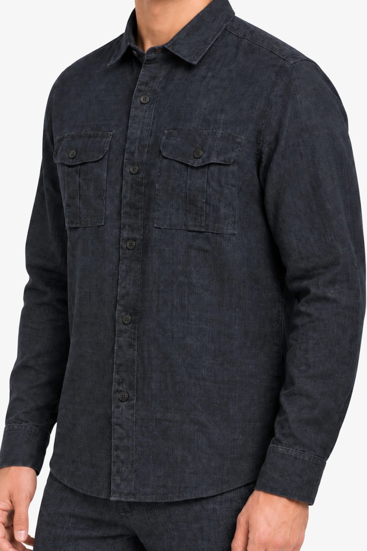 Navy Blue Lyocell Melange Shirt-Global Republic