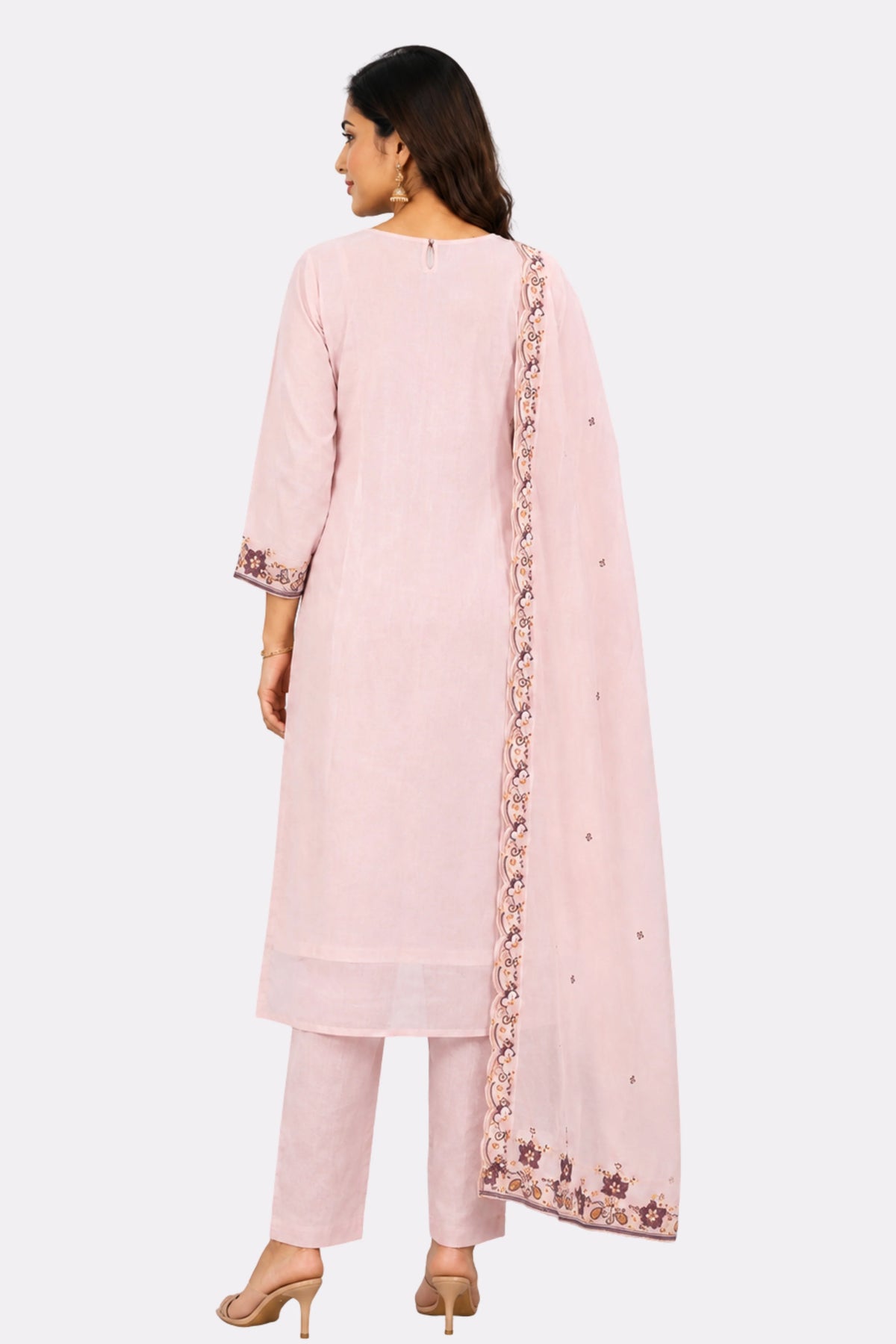 Pink Floral Embroidered Cotton Suit Set-Global Republic