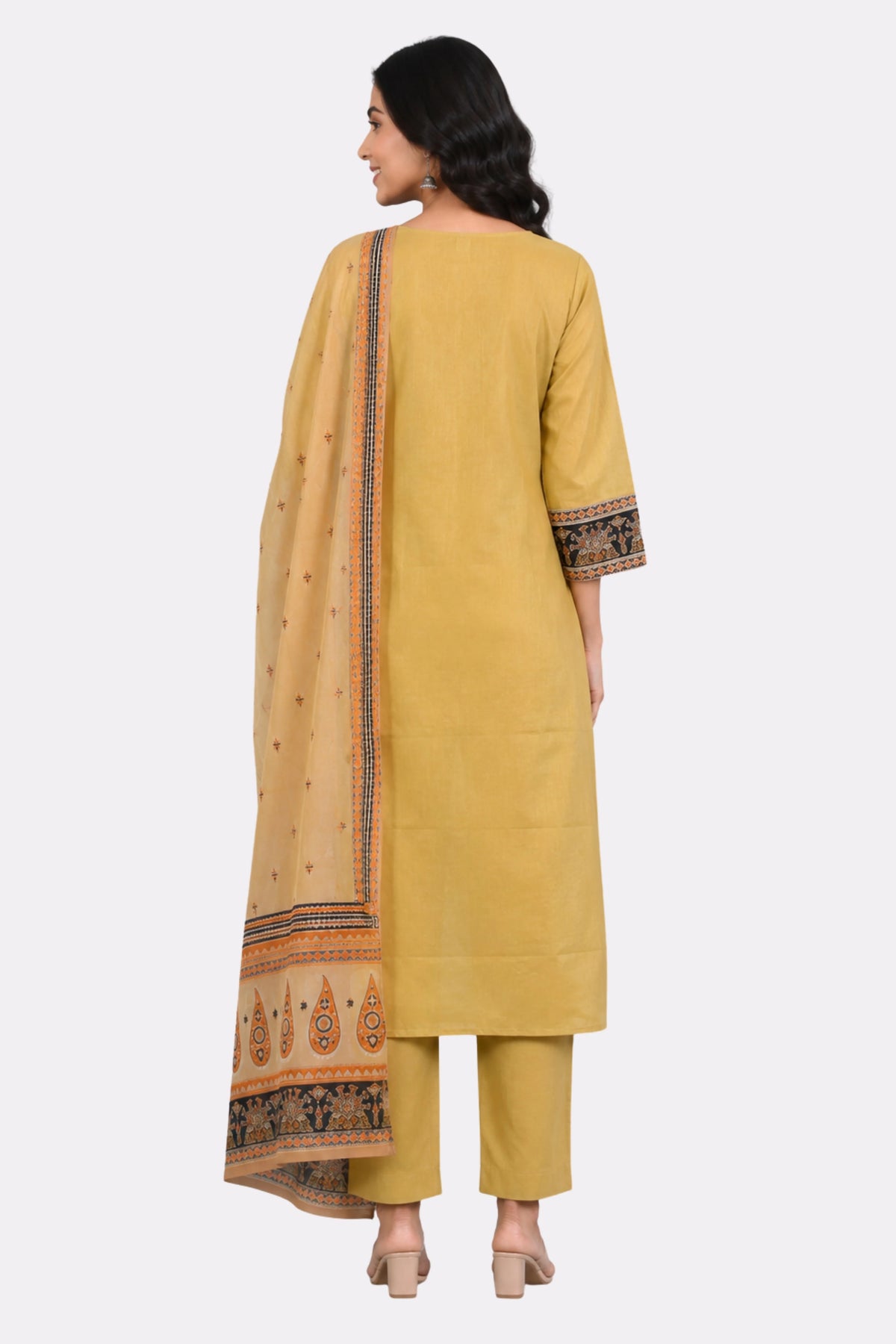 Cream Printed Cotton Suit Set-Global Republic