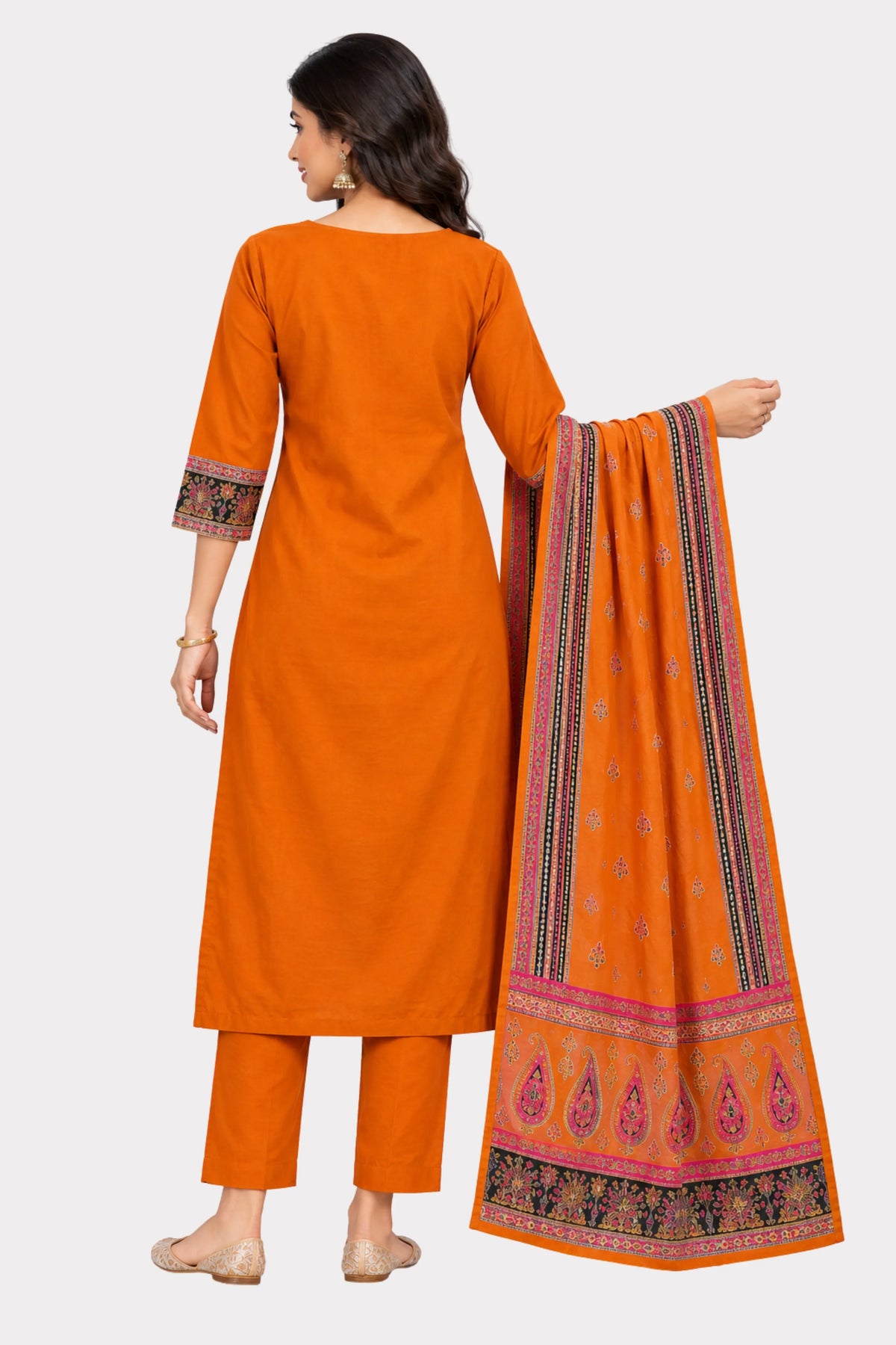 Orange Printed Ethnic Suit Set-Global Republic
