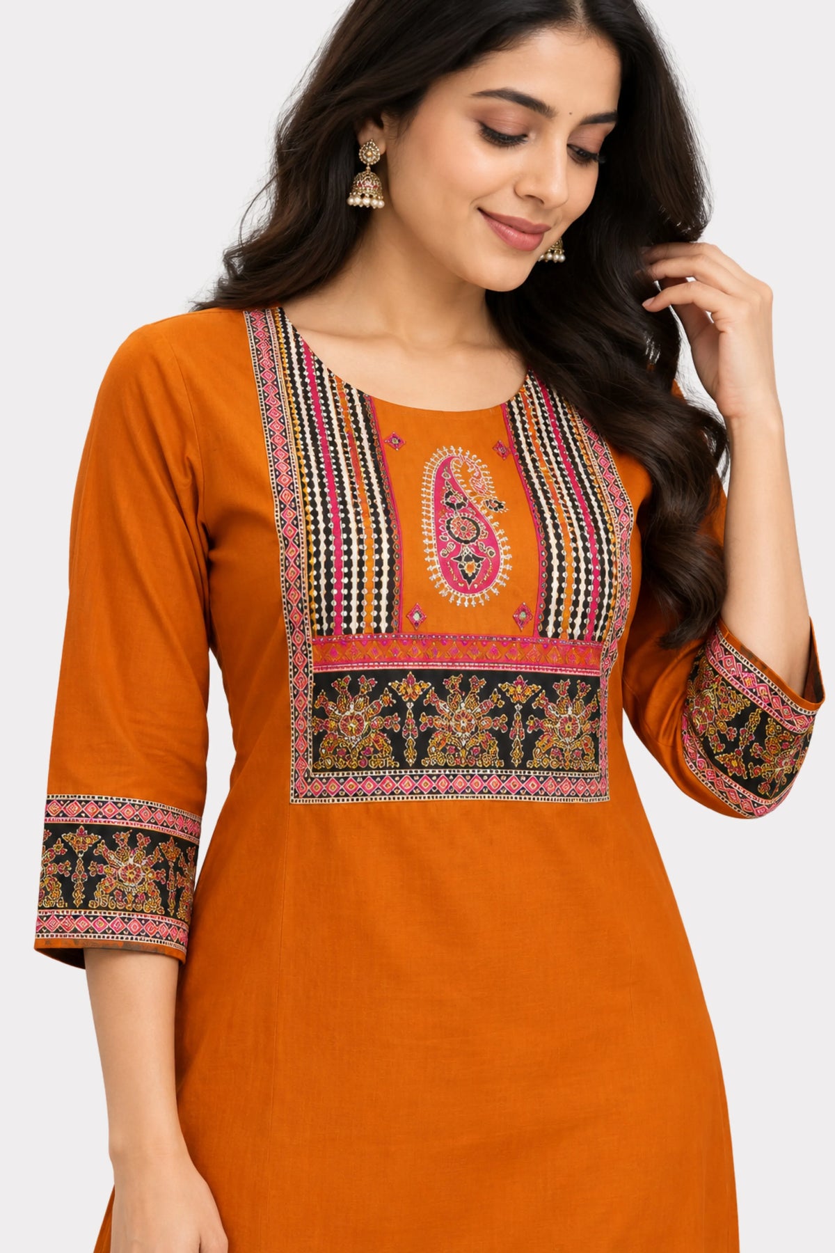 Orange Printed Ethnic Suit Set-Global Republic