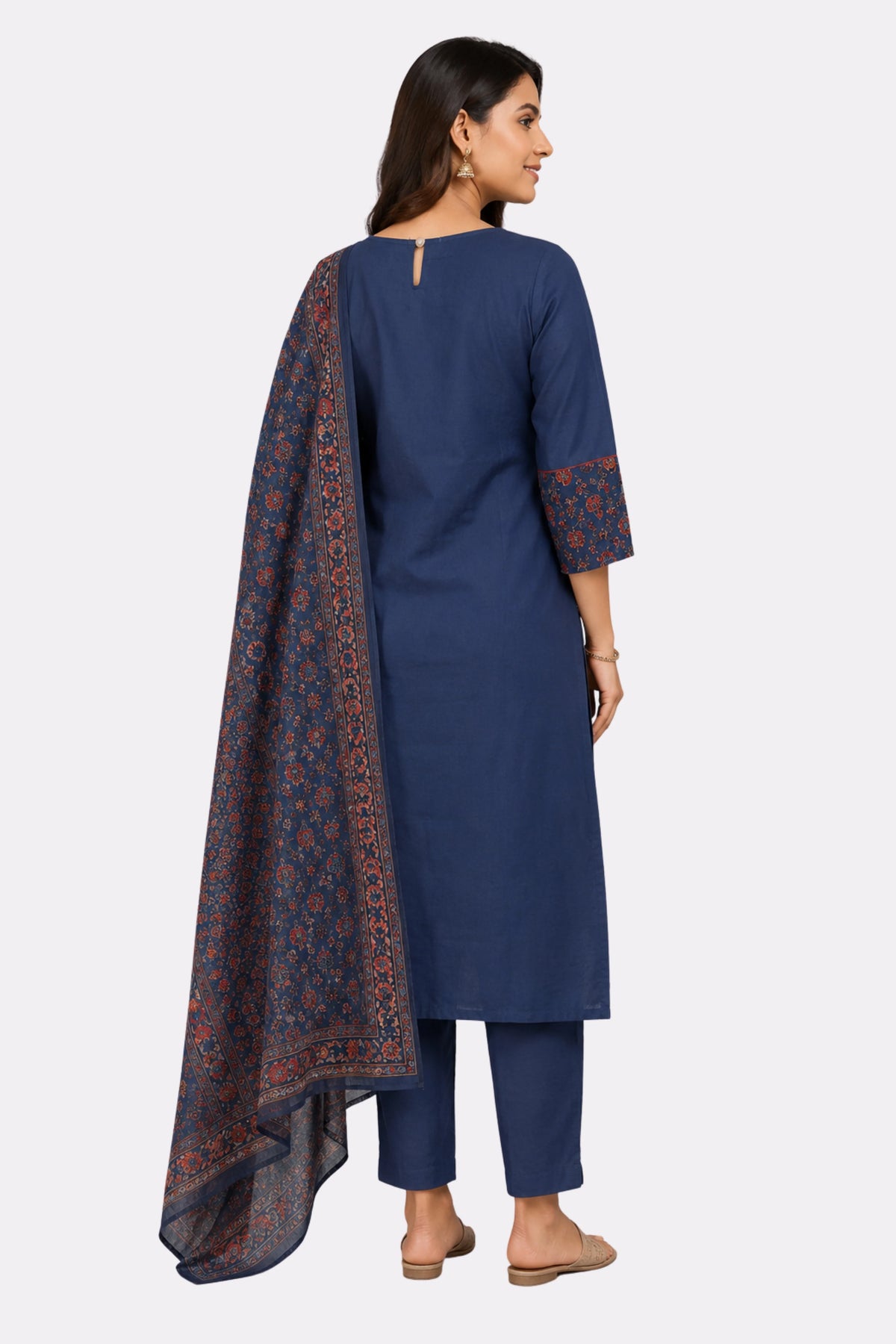 Blue Embroidered Cotton Suit Set-Global Republic