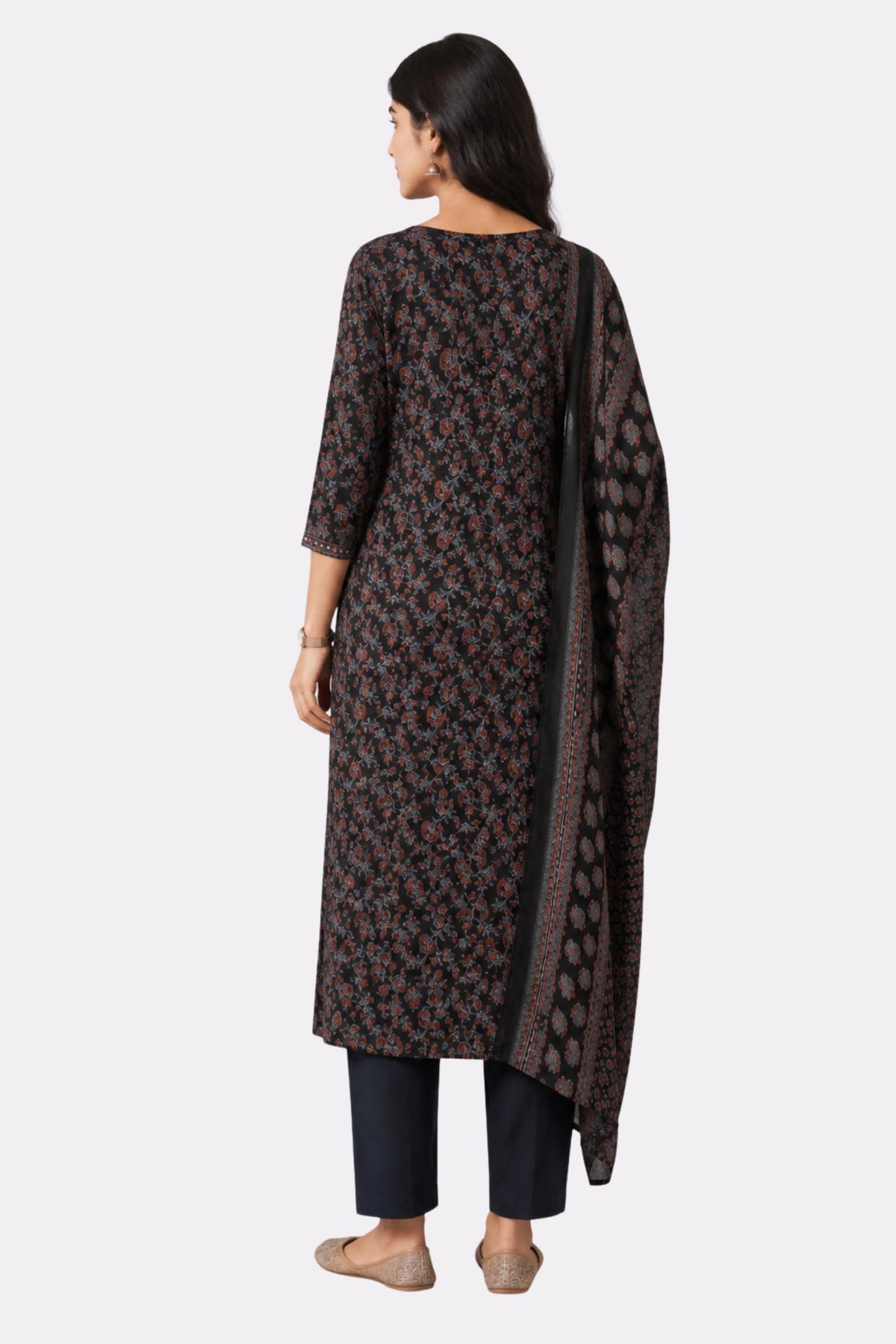 Black Floral Cotton Suit Set-Global Republic