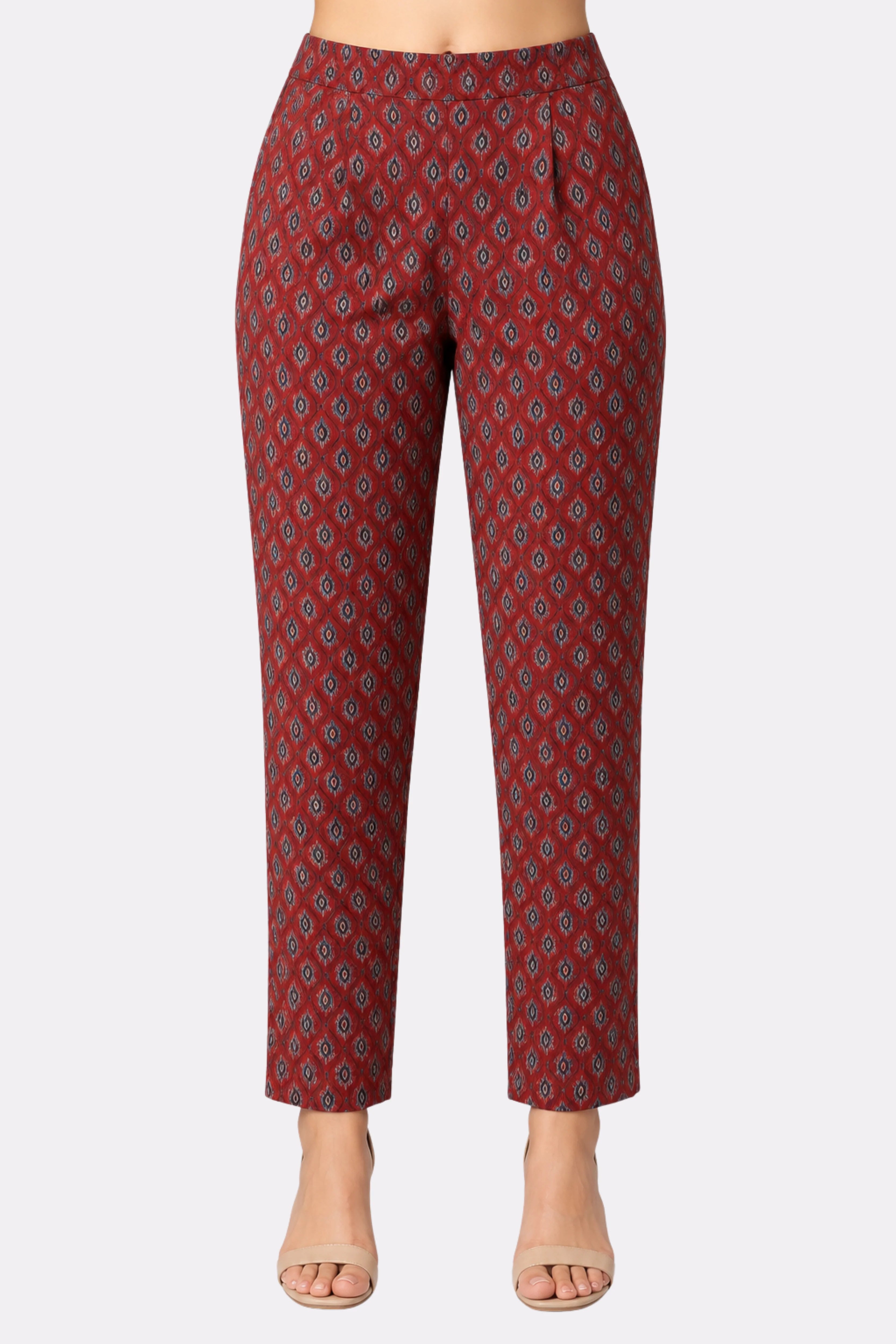 Maroon Ethnic Print Cotton Suit Set-Global Republic