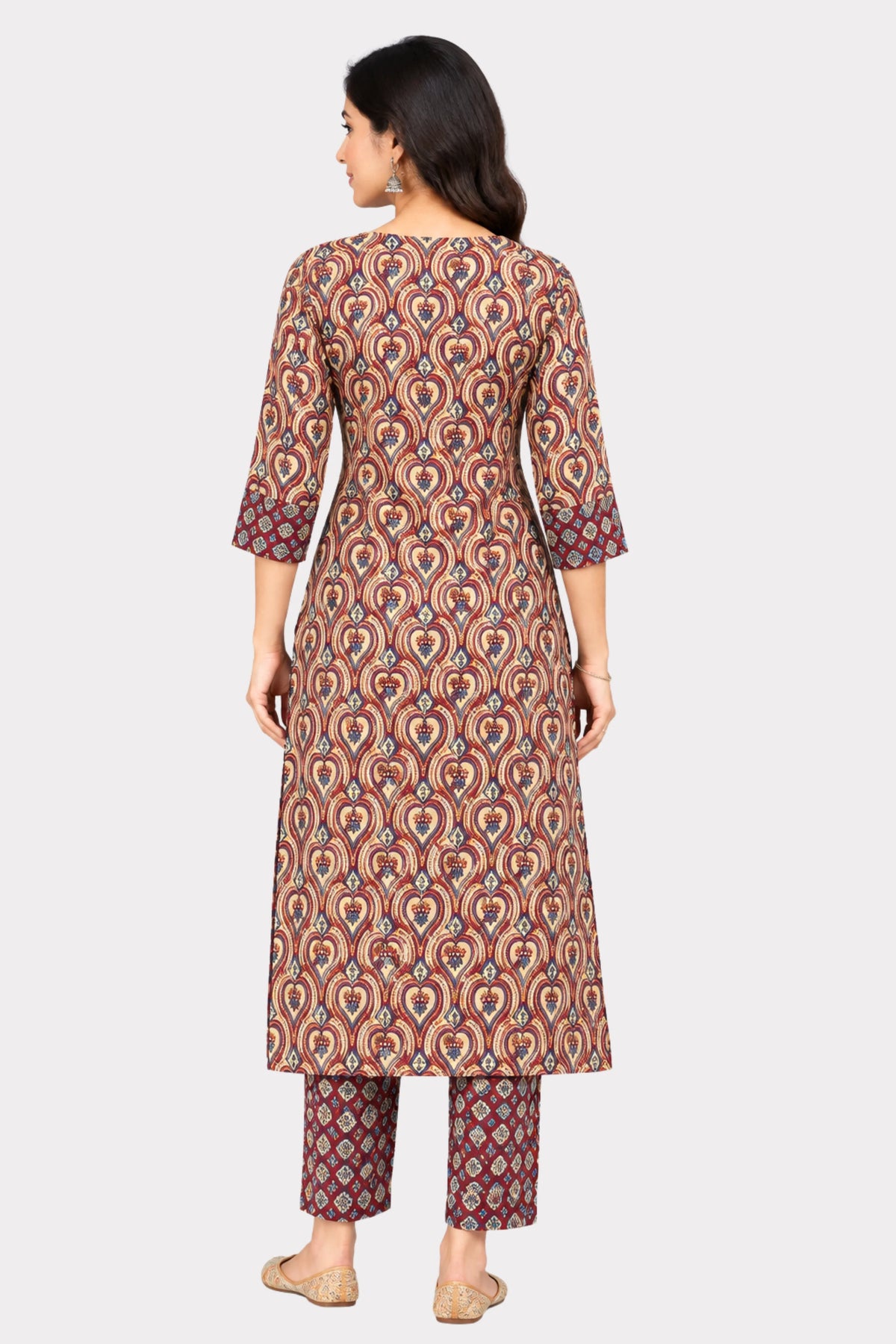 Maroon Ethnic Printed Cotton Suit Set-Global Republic