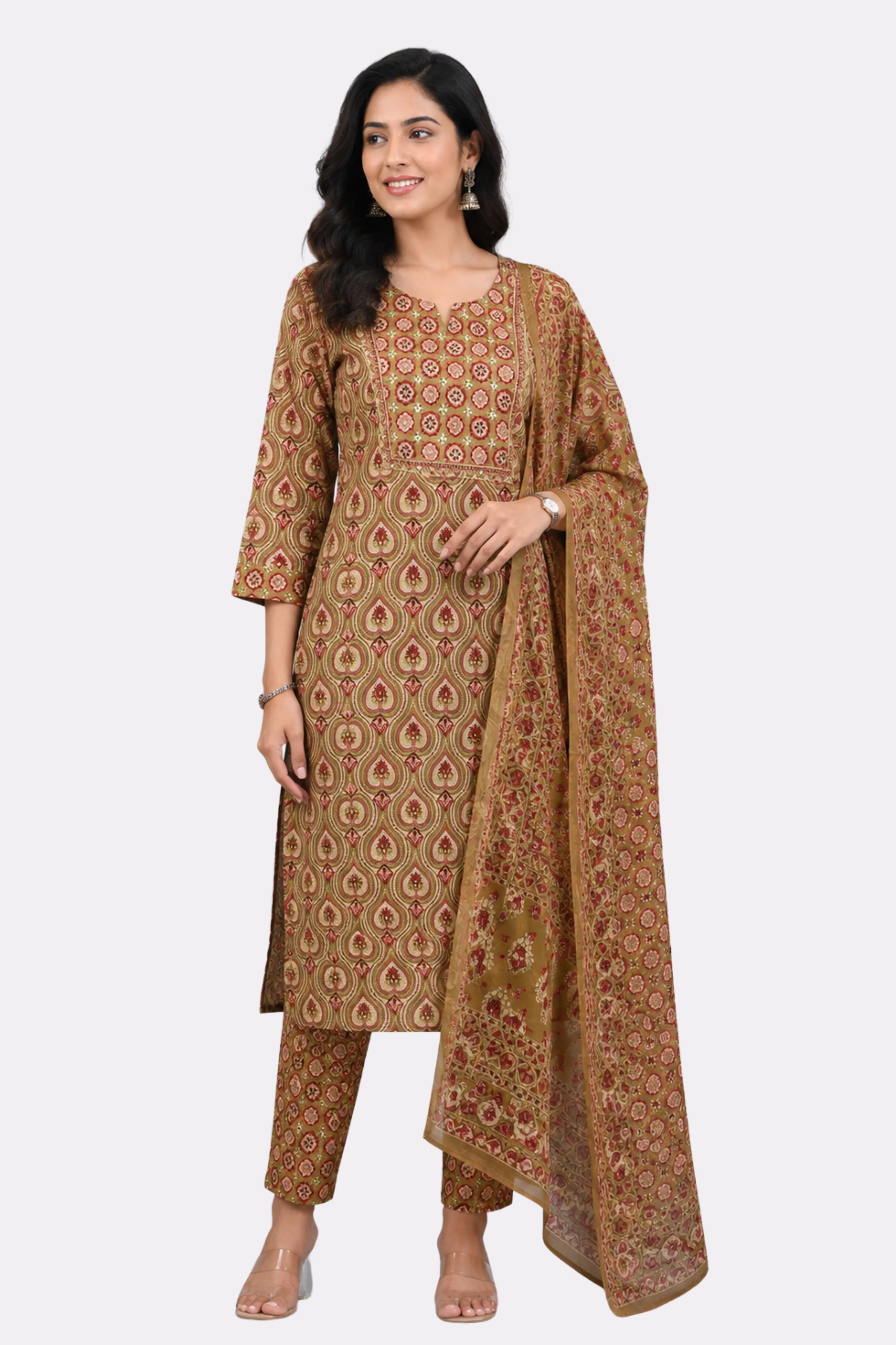 Mehendi Printed Cotton Suit Set-Global Republic