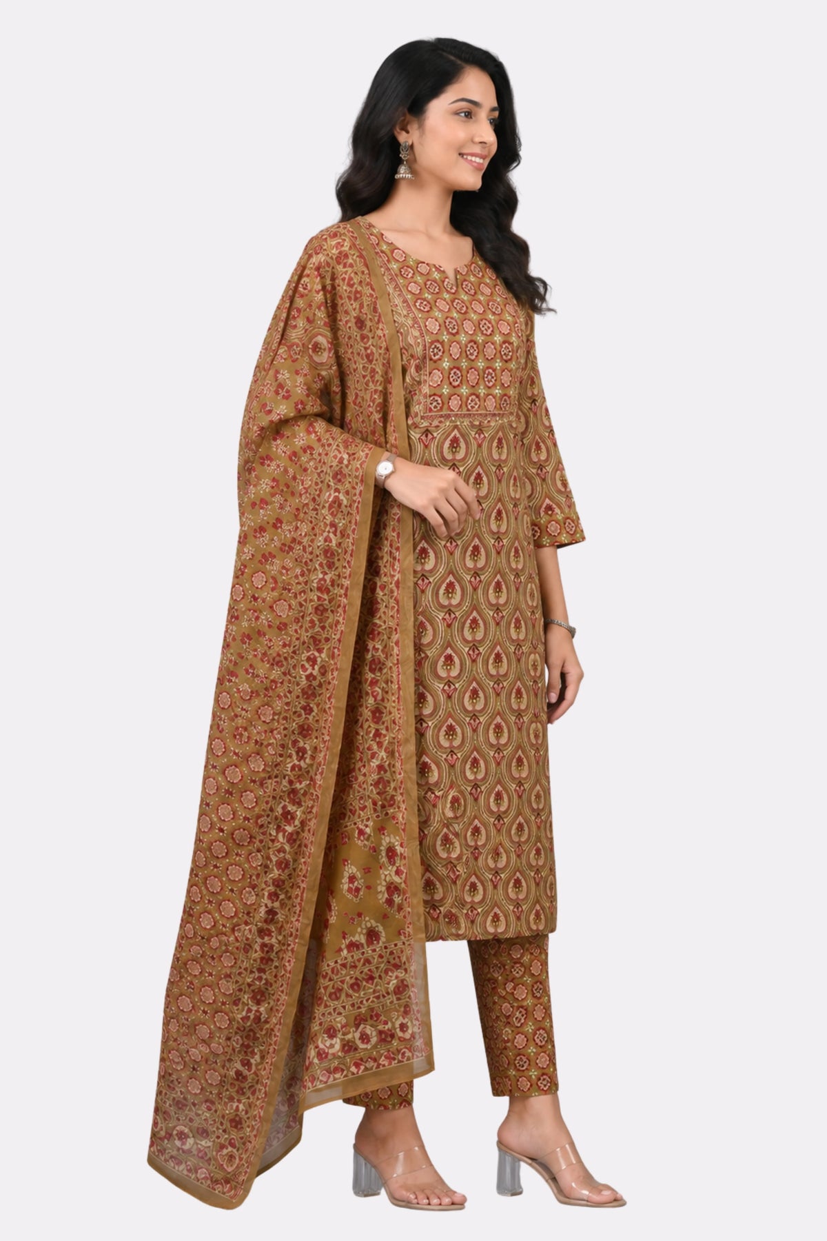 Mehendi Printed Cotton Suit Set-Global Republic