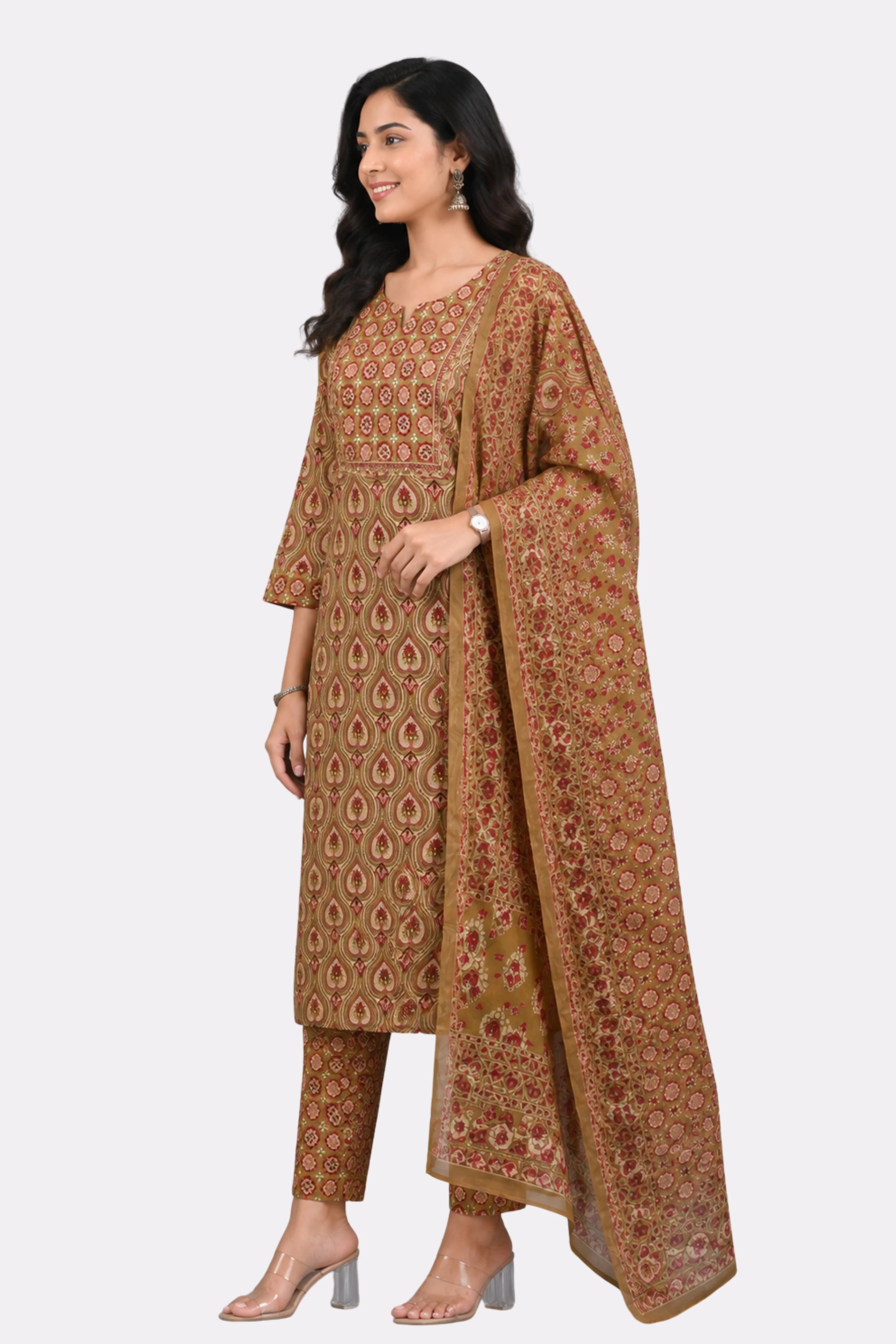 Mehendi Printed Cotton Suit Set-Global Republic