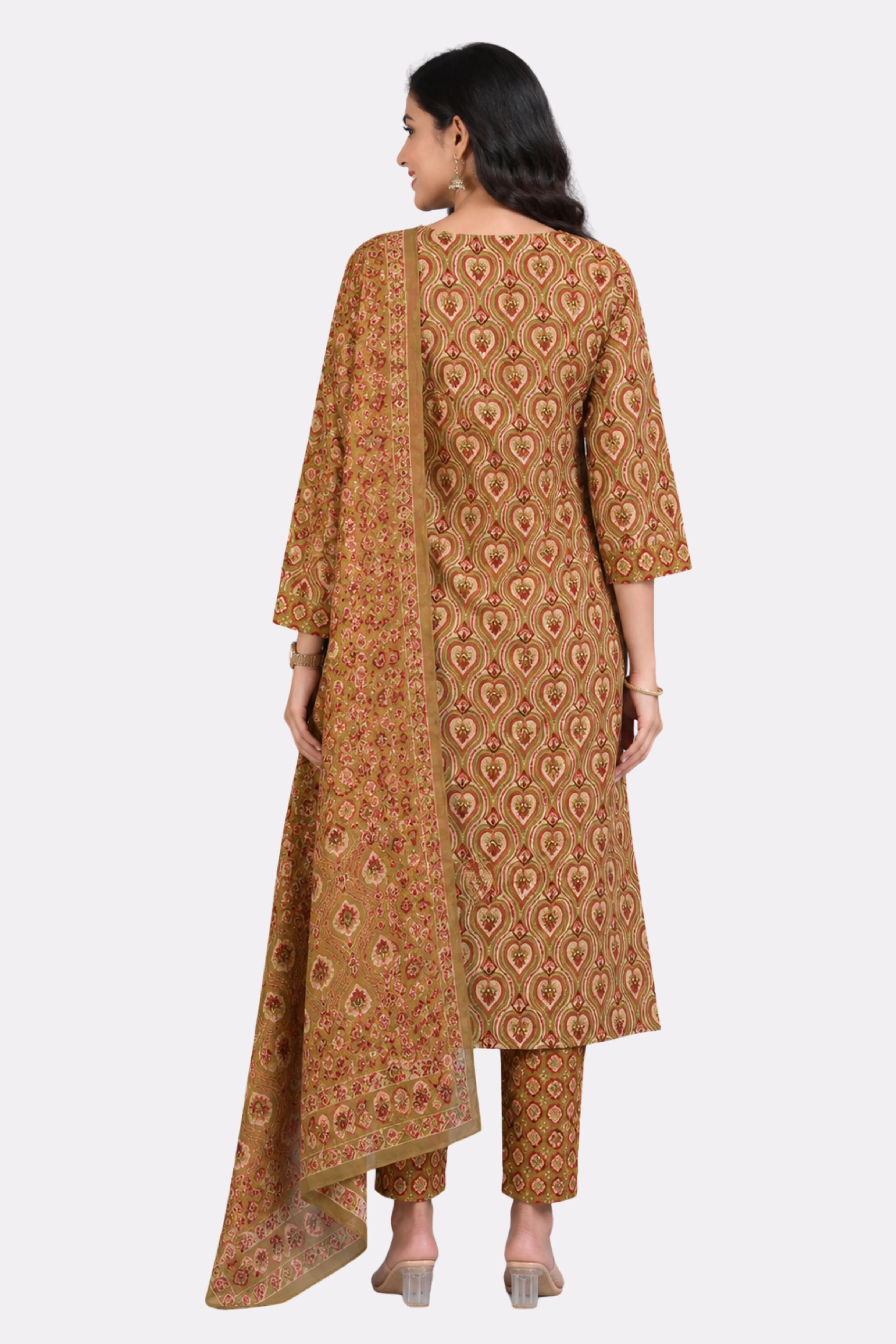 Mehendi Printed Cotton Suit Set-Global Republic