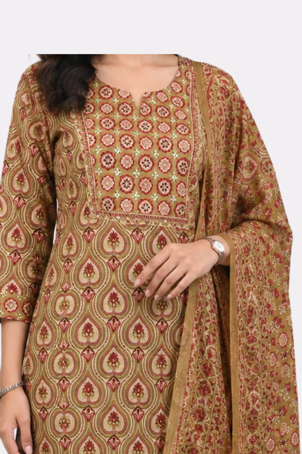 Mehendi Printed Cotton Suit Set-Global Republic