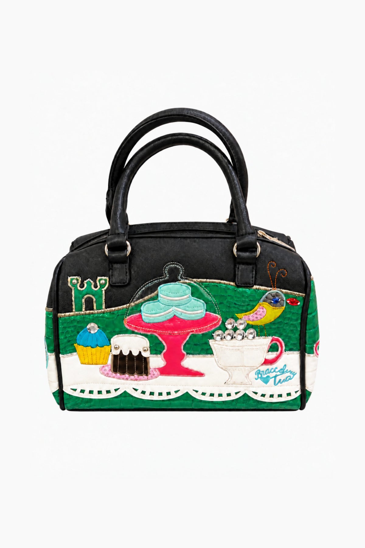 Quirky Black Patchwork Bucket Handbag-Global Republic