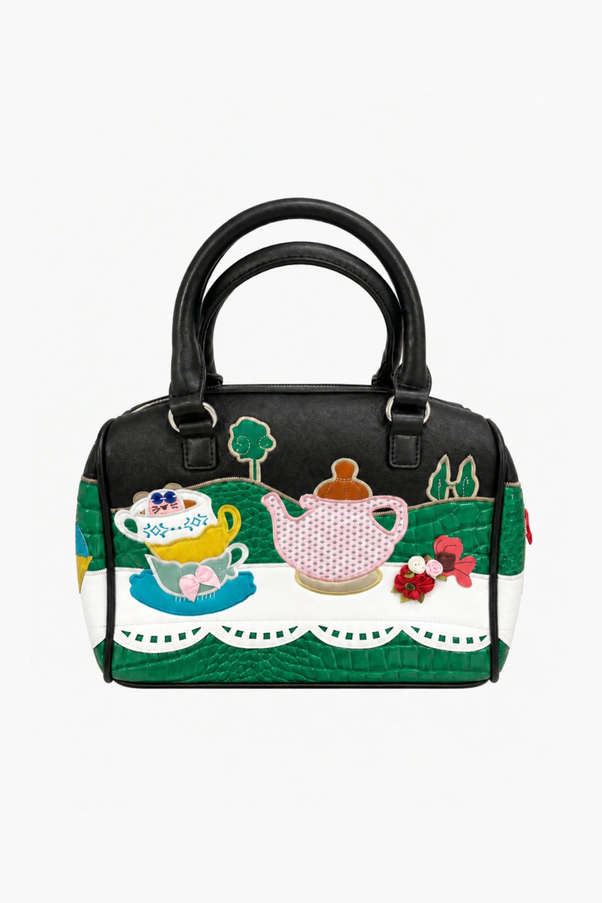 Quirky Black Patchwork Bucket Handbag-Global Republic