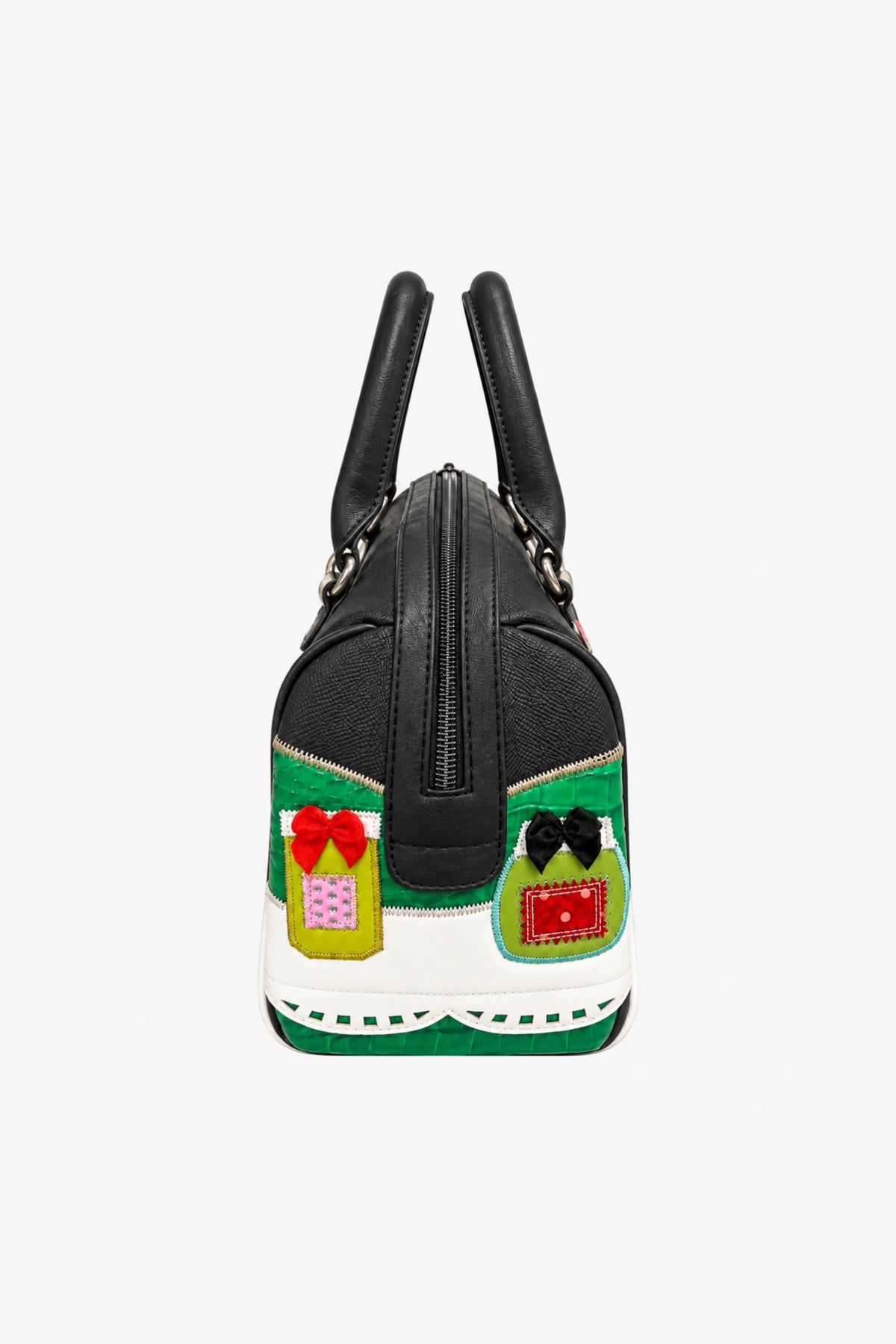 Quirky Black Patchwork Bucket Handbag-Global Republic