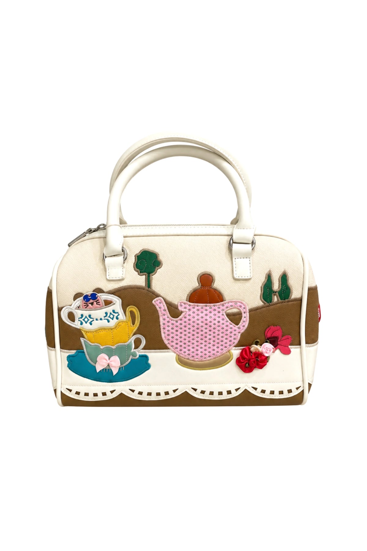 White Quirky Patchwork Bucket Handbag-Global Republic