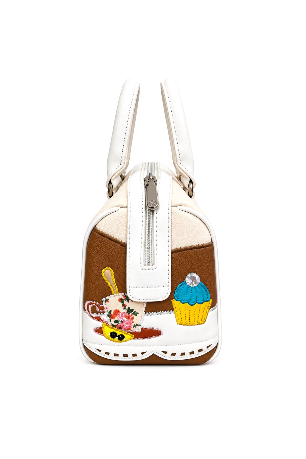 White Quirky Patchwork Bucket Handbag-Global Republic