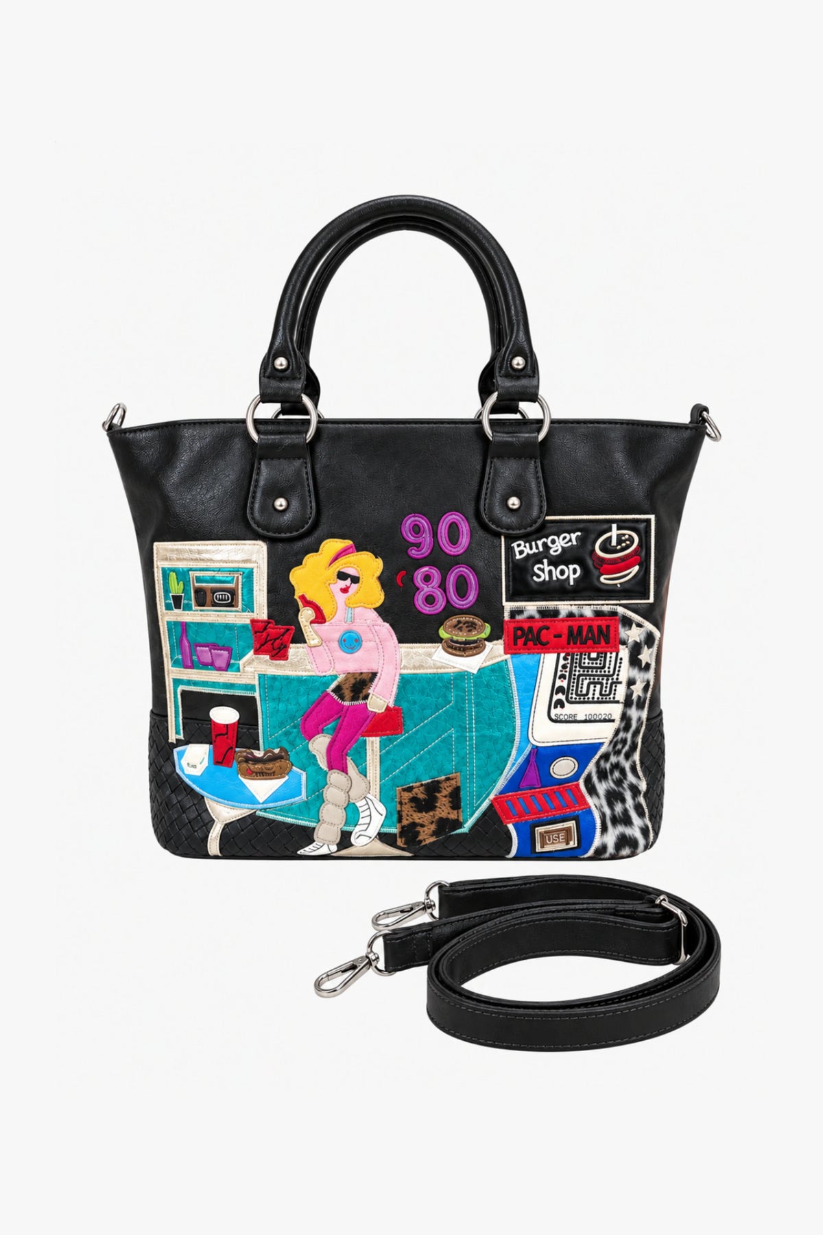 Black Quirky Patchwork Handbag-Global Republic