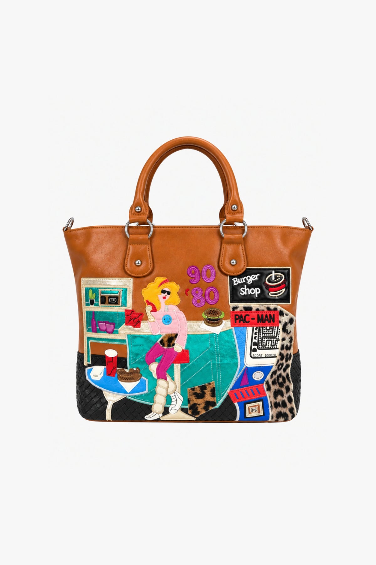 Brown Quirky Patchwork Handbag-Global Republic