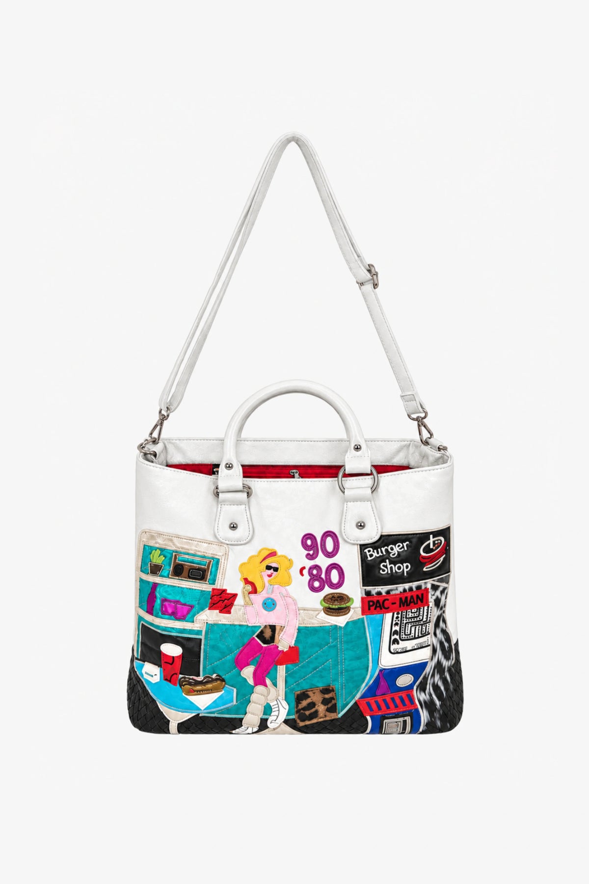 White Quirky Patchwork Handbag-Global Republic