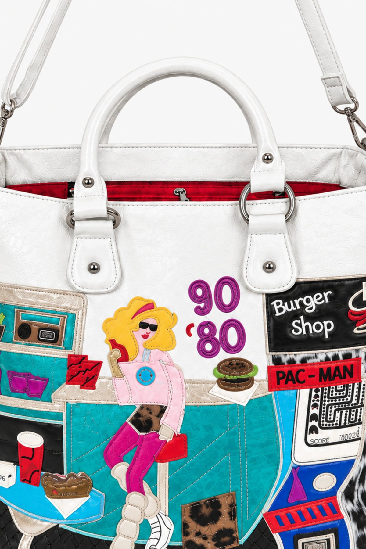 White Quirky Patchwork Handbag-Global Republic
