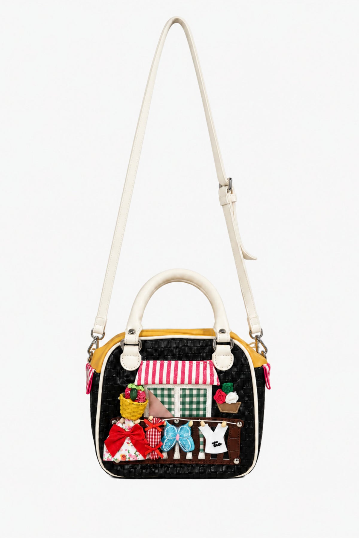Black Quirky Patchwork Handbag-Global Republic