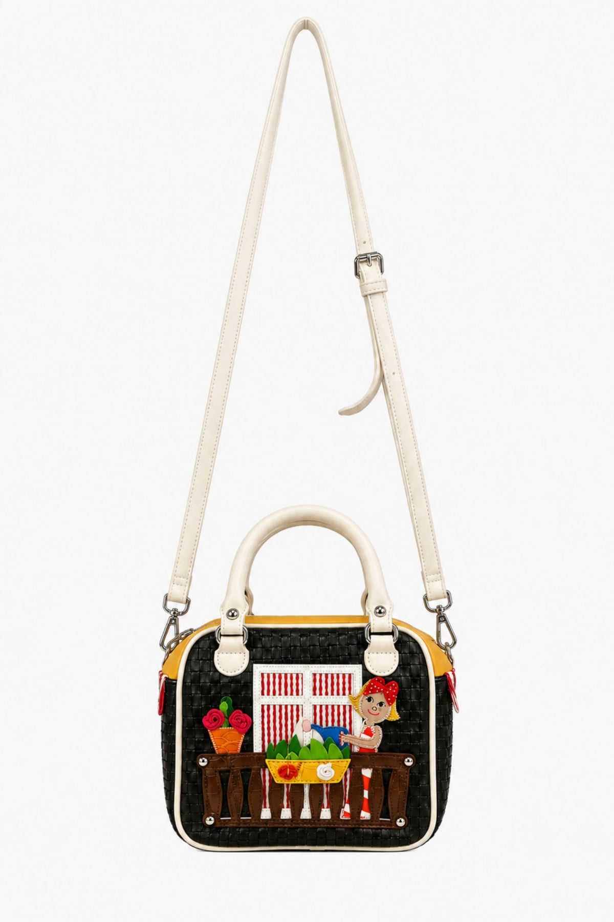 Black Quirky Patchwork Handbag-Global Republic