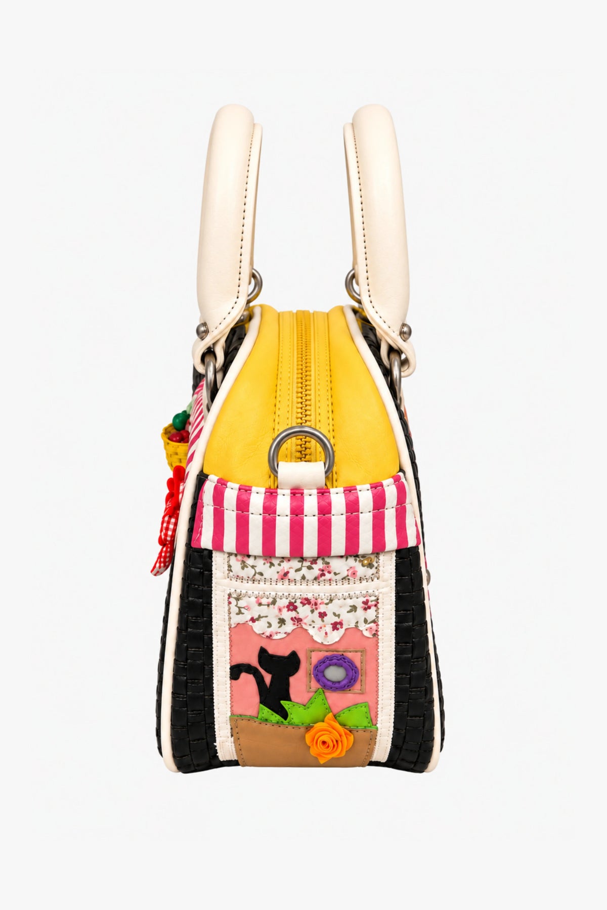 Black Quirky Patchwork Handbag-Global Republic