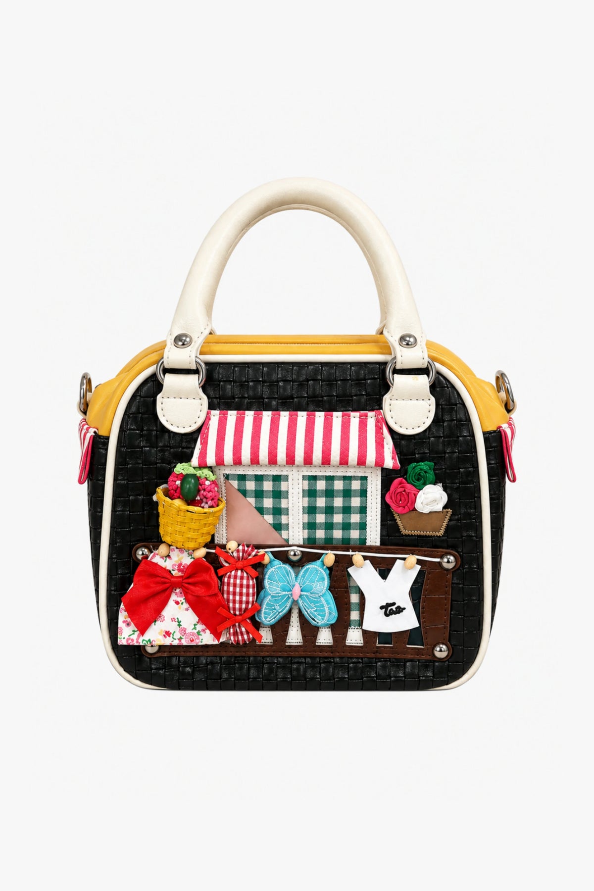 Black Quirky Patchwork Handbag-Global Republic