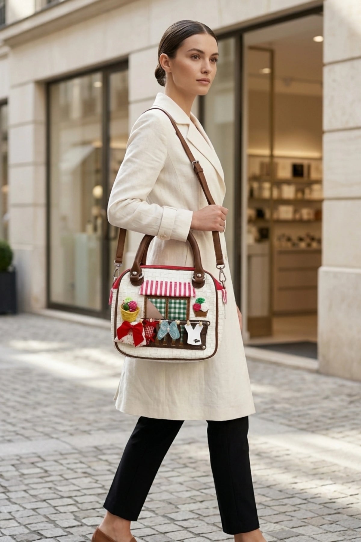 White Quirky Patchwork Handbag-Global Republic