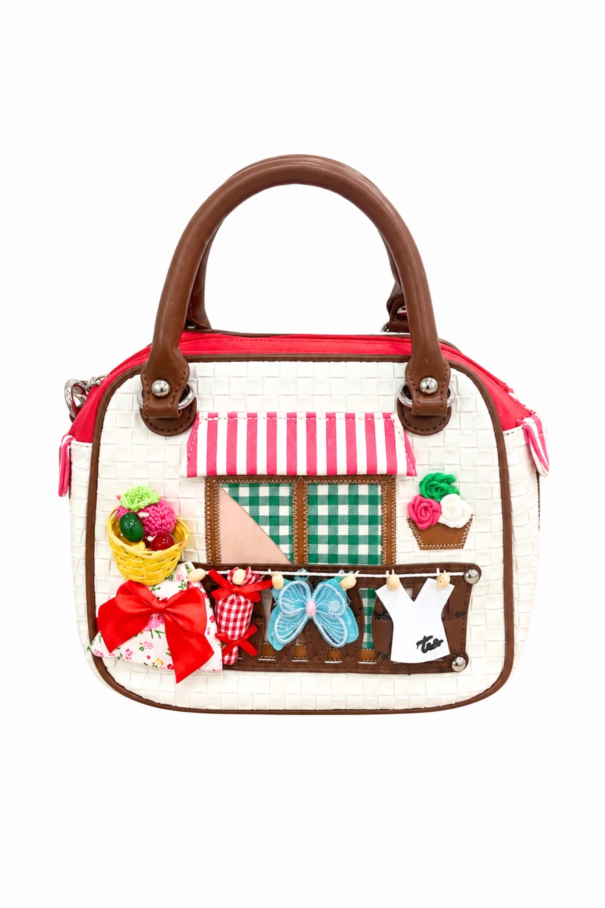 White Quirky Patchwork Handbag-Global Republic