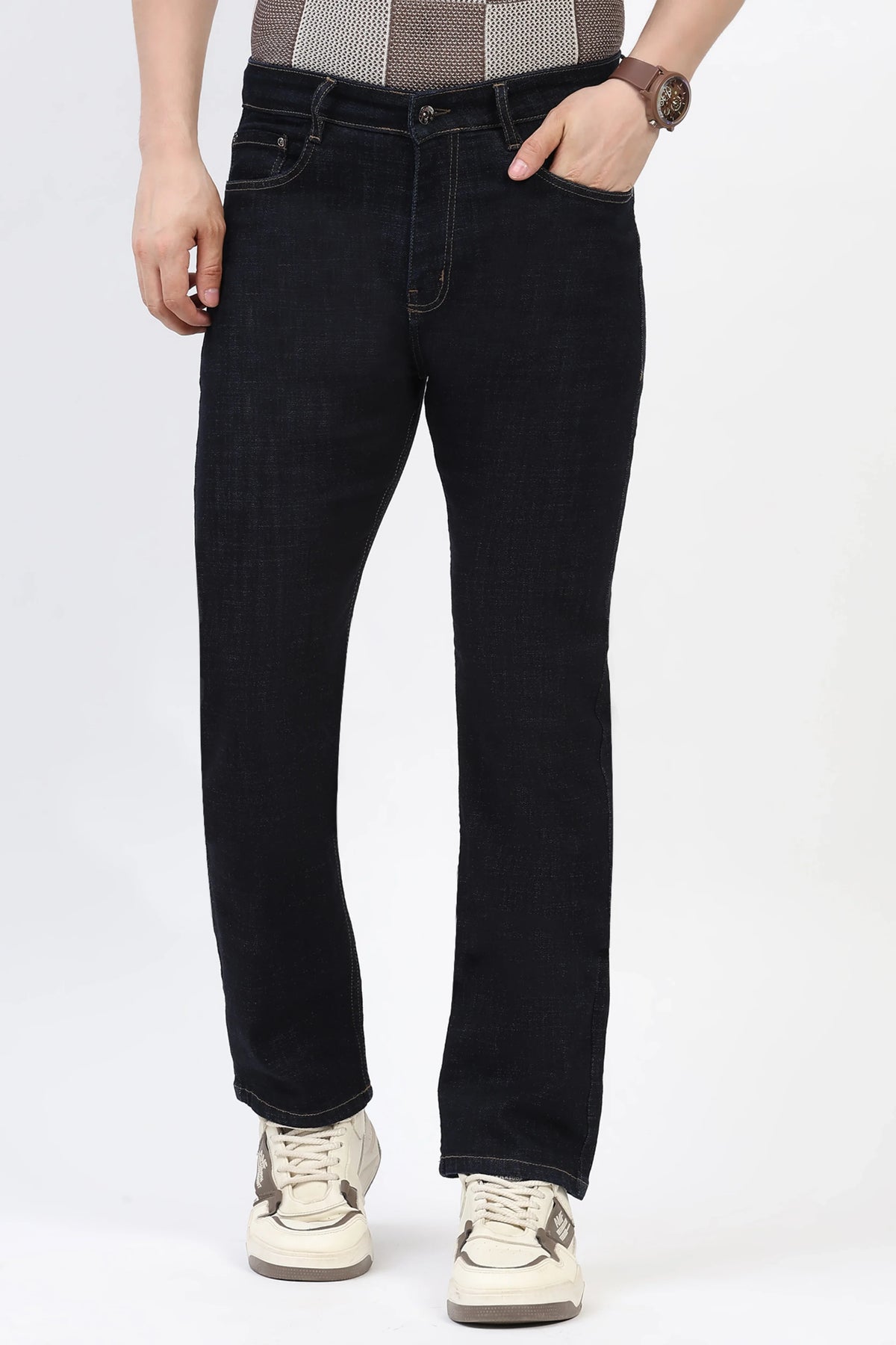 Men’s Navy Blue Straight-Fit Jeans-Global Republic