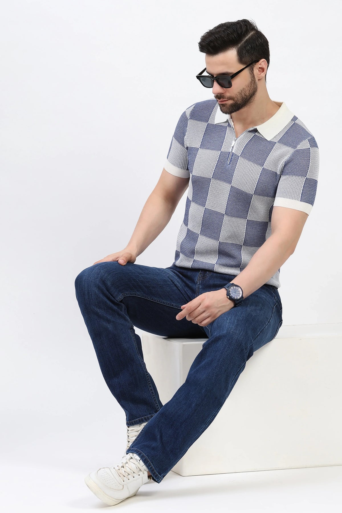 Dark Blue Cat-Scratch Jeans-Global Republic