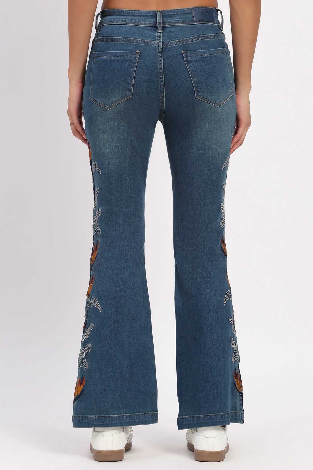 Blue Embroidered Bootcut Jeans-Global Republic