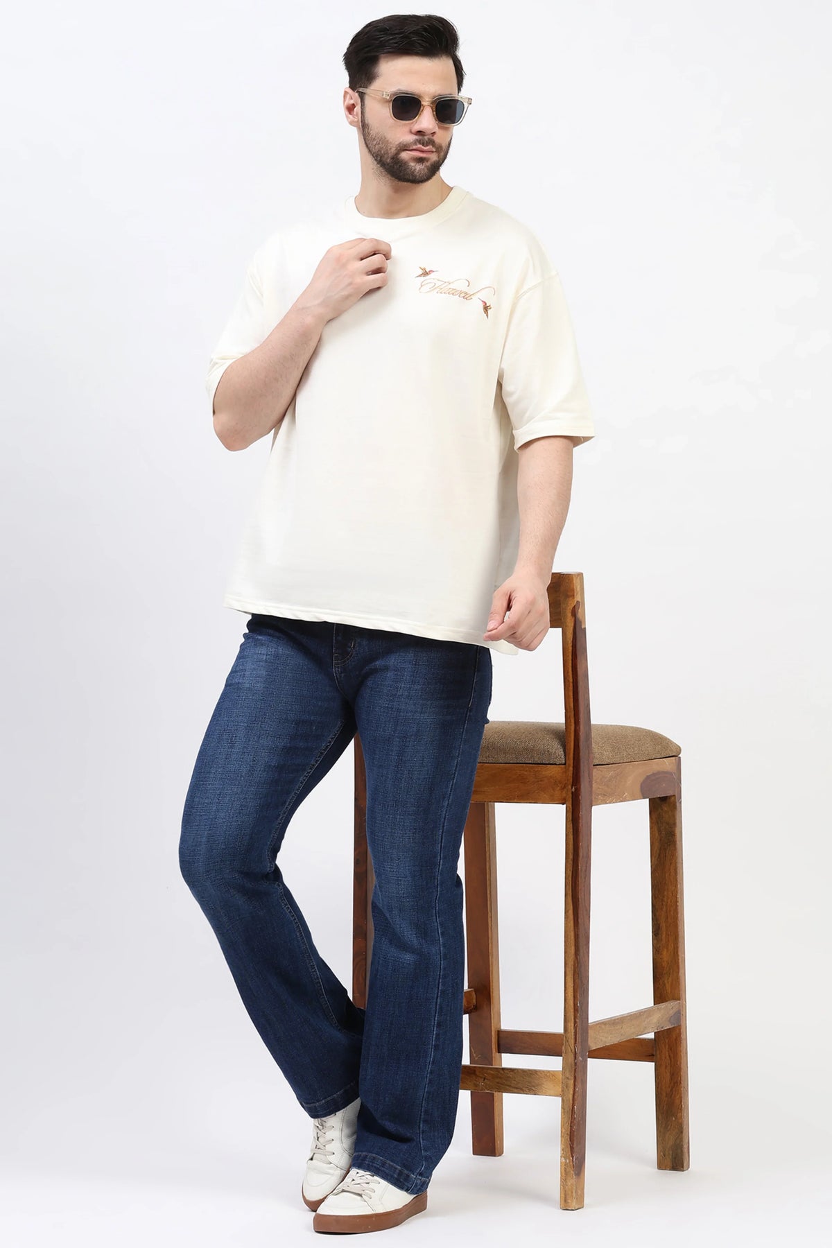 Blue Cat-Scratch Straight-Fit Jeans-Global Republic