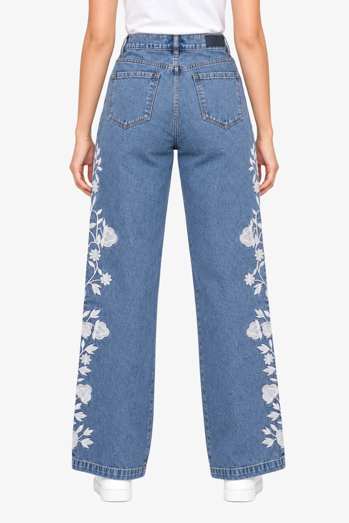 Light Blue Floral Embroidered Jeans-Global Republic