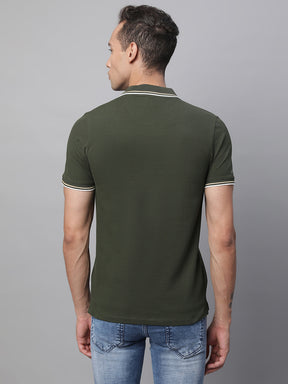 Mens Olive Collar Neck Solid T-Shirt