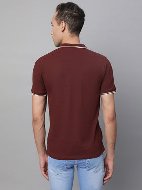 Mens Wine Collar Neck Solid T-Shirt